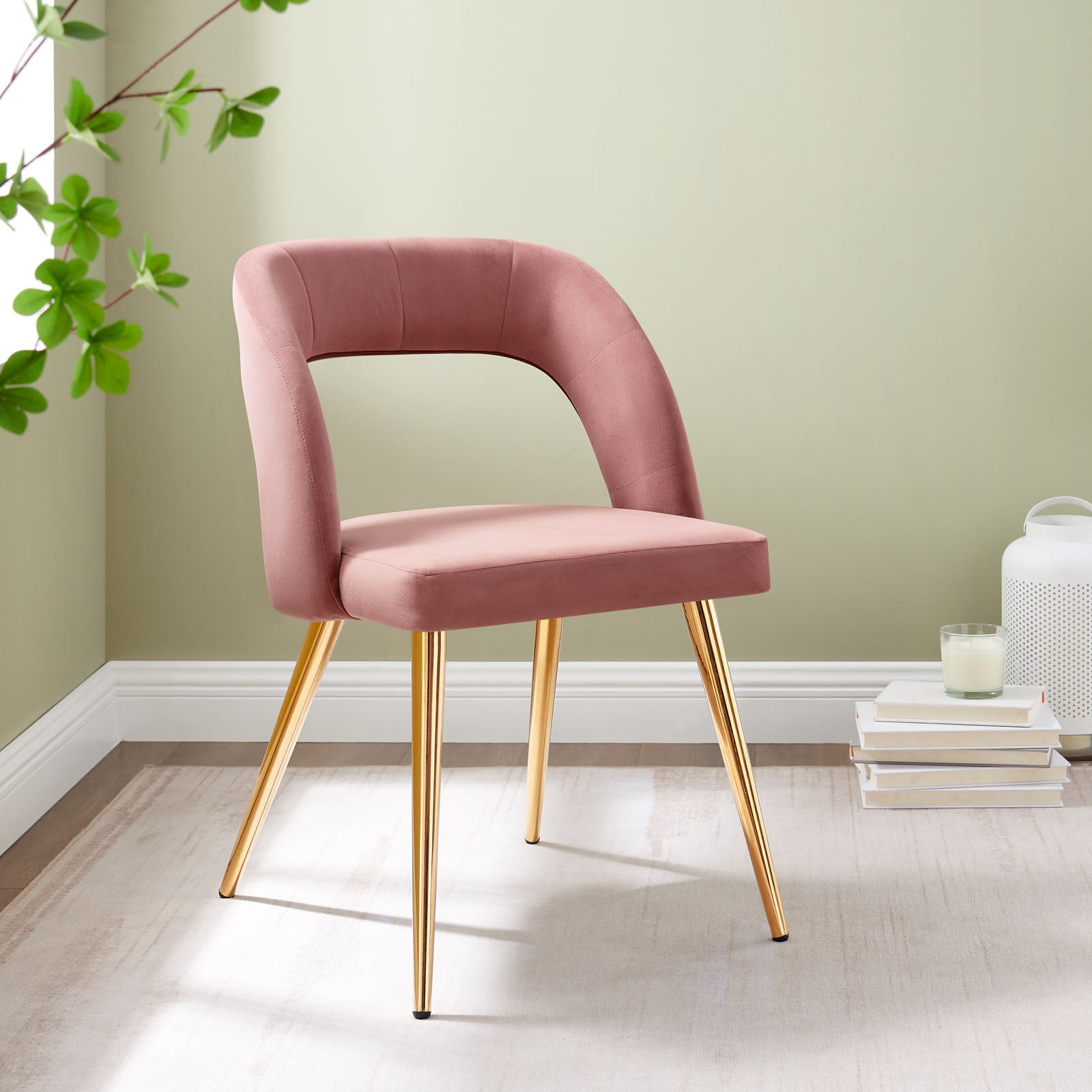 Modway Dining Chairs - Marciano Performance Velvet Dining Chair Gold Dusty Rose