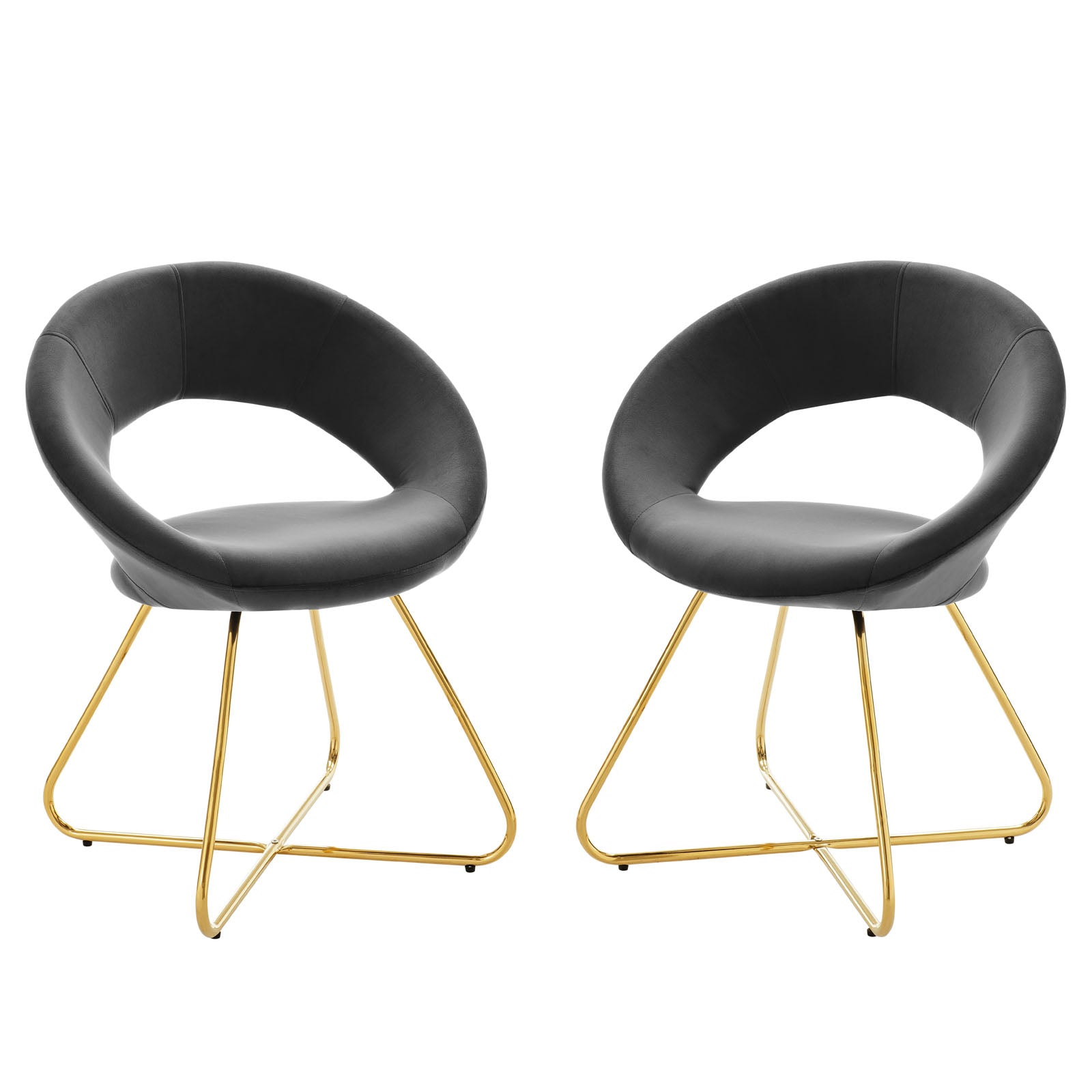 Modway Dining Chairs - Nouvelle Performance Velvet Dining Chair Set of 2 Gold Charcoal