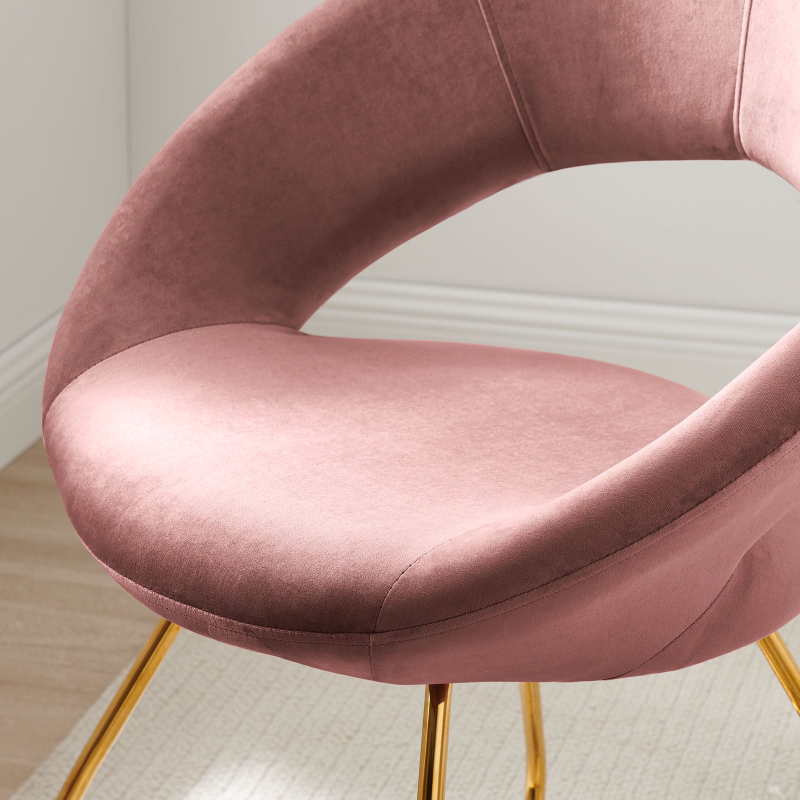 Modway Dining Chairs - Nouvelle Performance Velvet Dining Chair Set of 2 Gold Dusty Rose