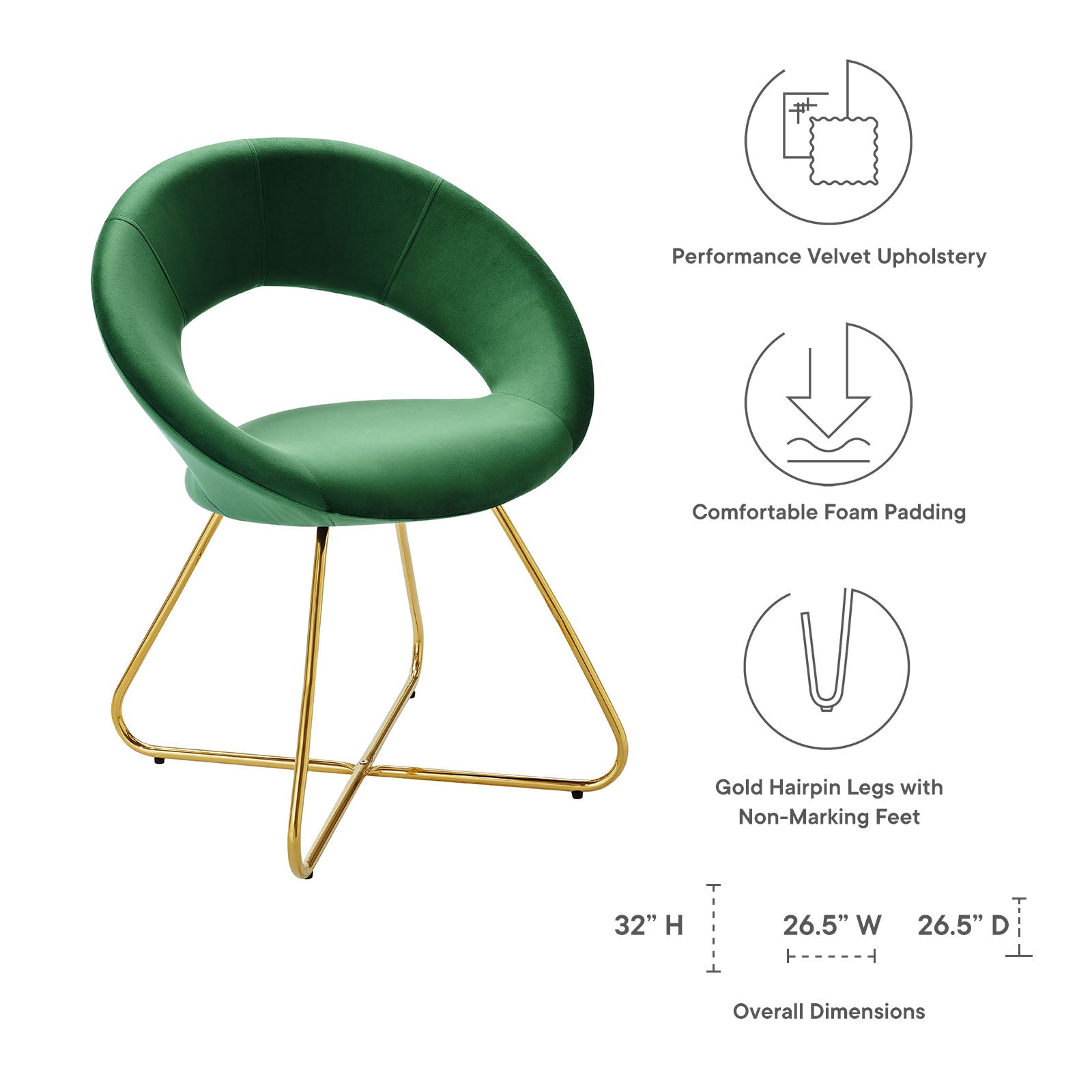 Modway Dining Chairs - Nouvelle Performance Velvet Dining Chair Set of 2 Gold Emerald