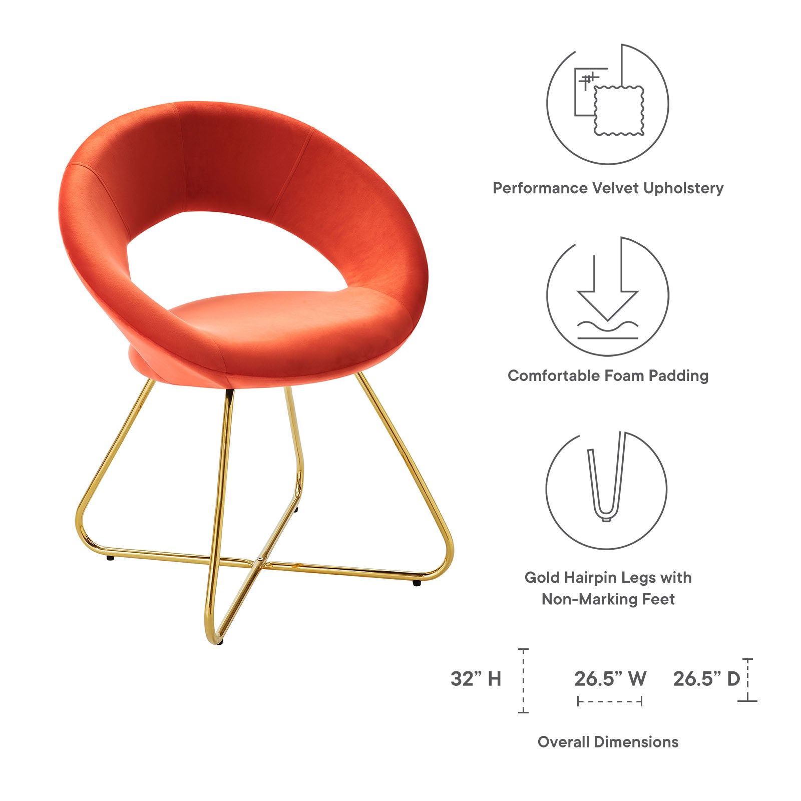 Modway Dining Chairs - Nouvelle Performance Velvet Dining Chair Set of 2 Gold Orange