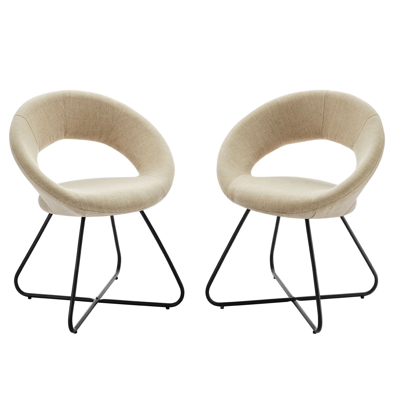 Modway Dining Chairs - Nouvelle Upholstered Fabric Dining Chair Set of 2 Black Beige