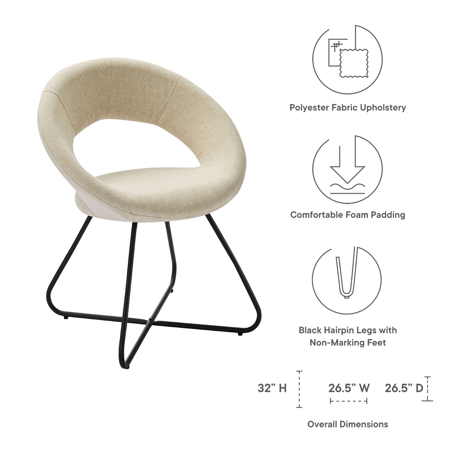 Modway Dining Chairs - Nouvelle Upholstered Fabric Dining Chair Set of 2 Black Beige