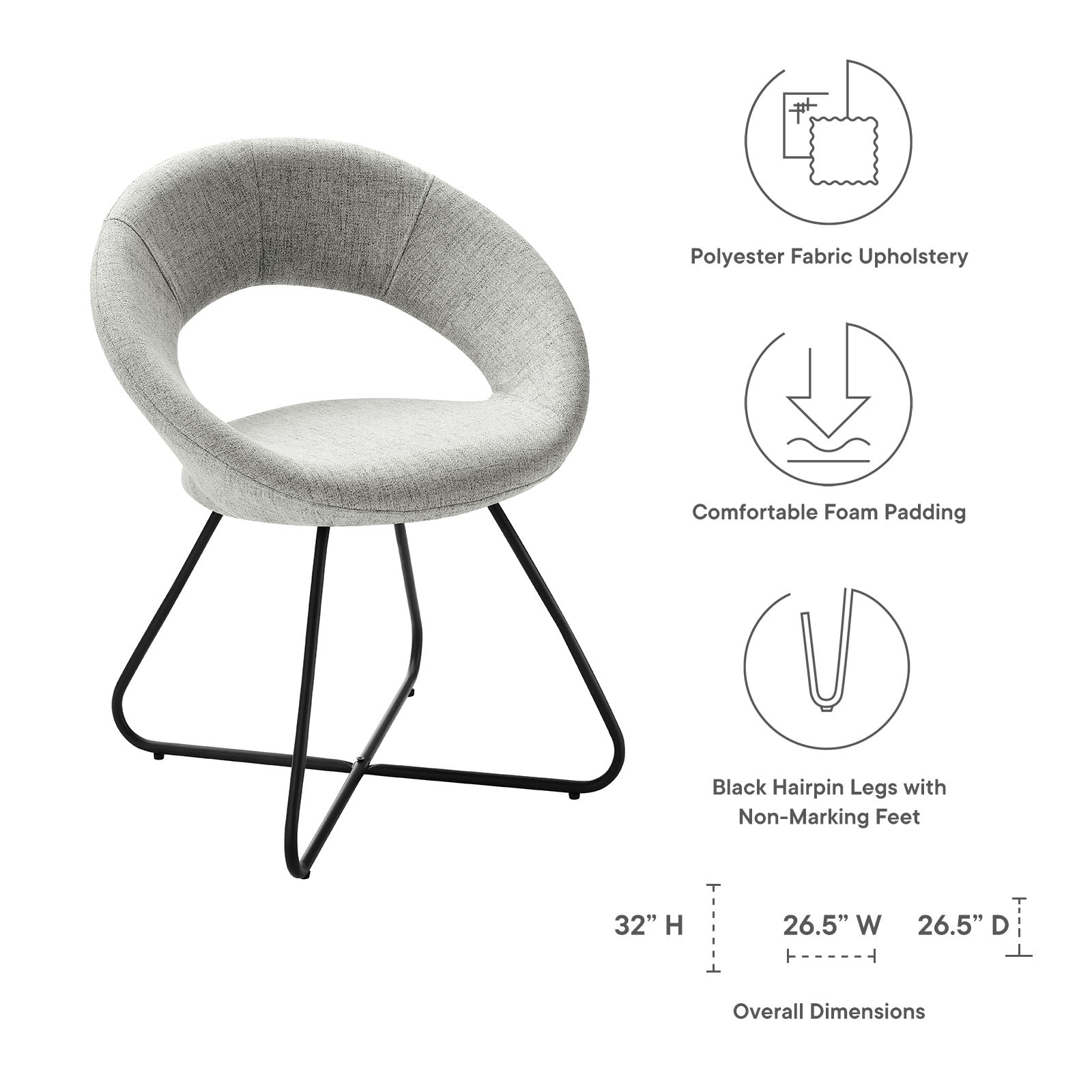 Modway Dining Chairs - Nouvelle Upholstered Fabric Dining Chair Set of 2 Black Light Gray