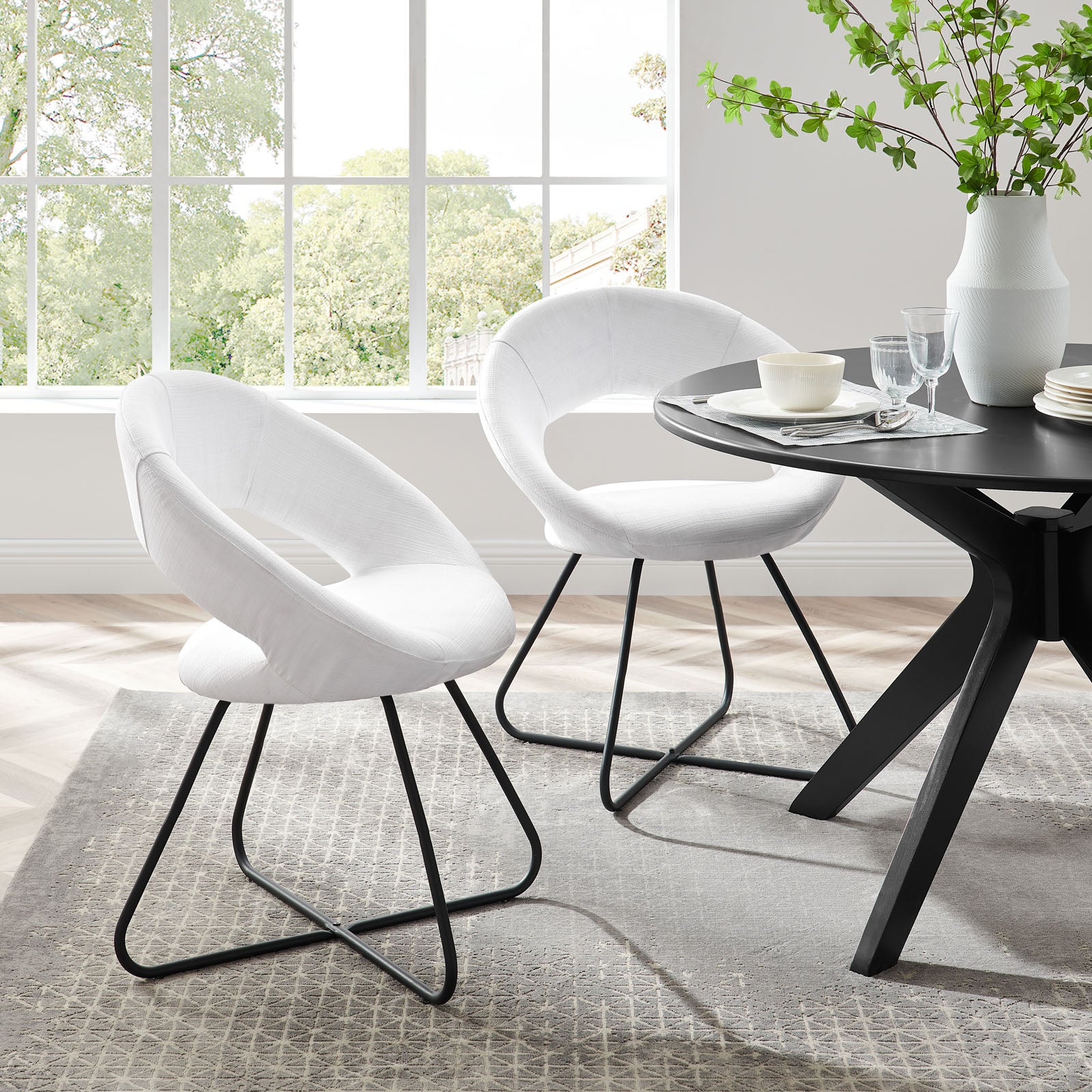 Modway Dining Chairs - Nouvelle Upholstered Fabric Dining Chair Set of 2 Black White