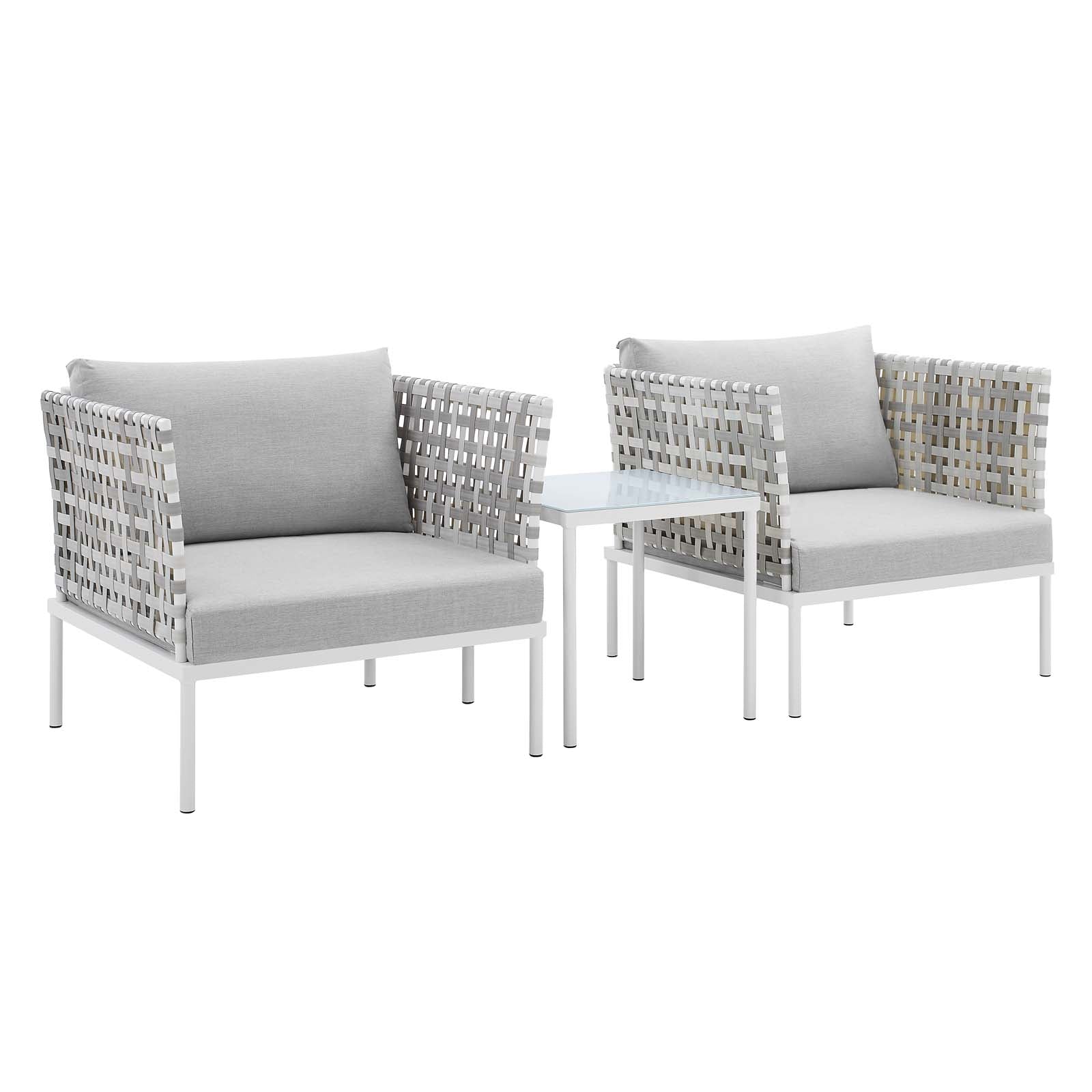 Modway Outdoor Conversation Sets - Harmony 3-Piece Sunbrella Basket Weave Outdoor Patio Aluminum Seating Set Taupe Gray