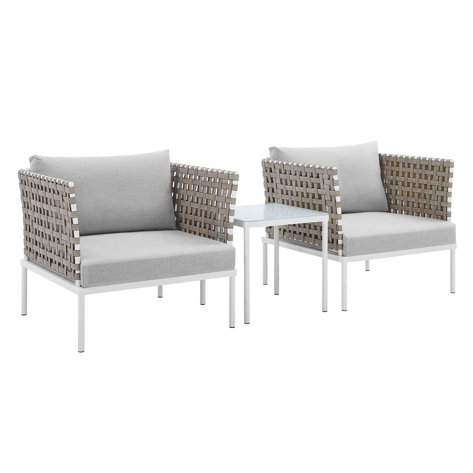 Modway Outdoor Conversation Sets - Harmony 3-Piece Sunbrella Basket Weave Outdoor Patio Aluminum Seating Set Tan Gray