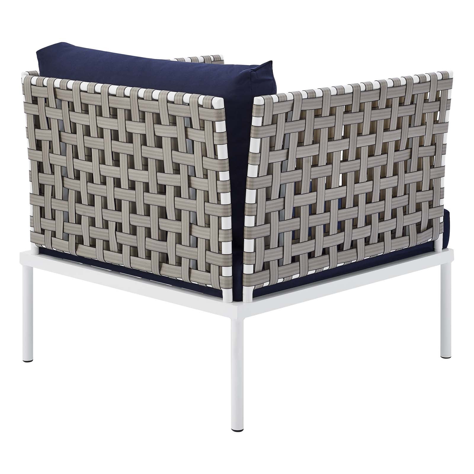 Modway Outdoor Conversation Sets - Harmony 3-Piece Sunbrella Basket Weave Outdoor Patio Aluminum Seating Set Tan Navy