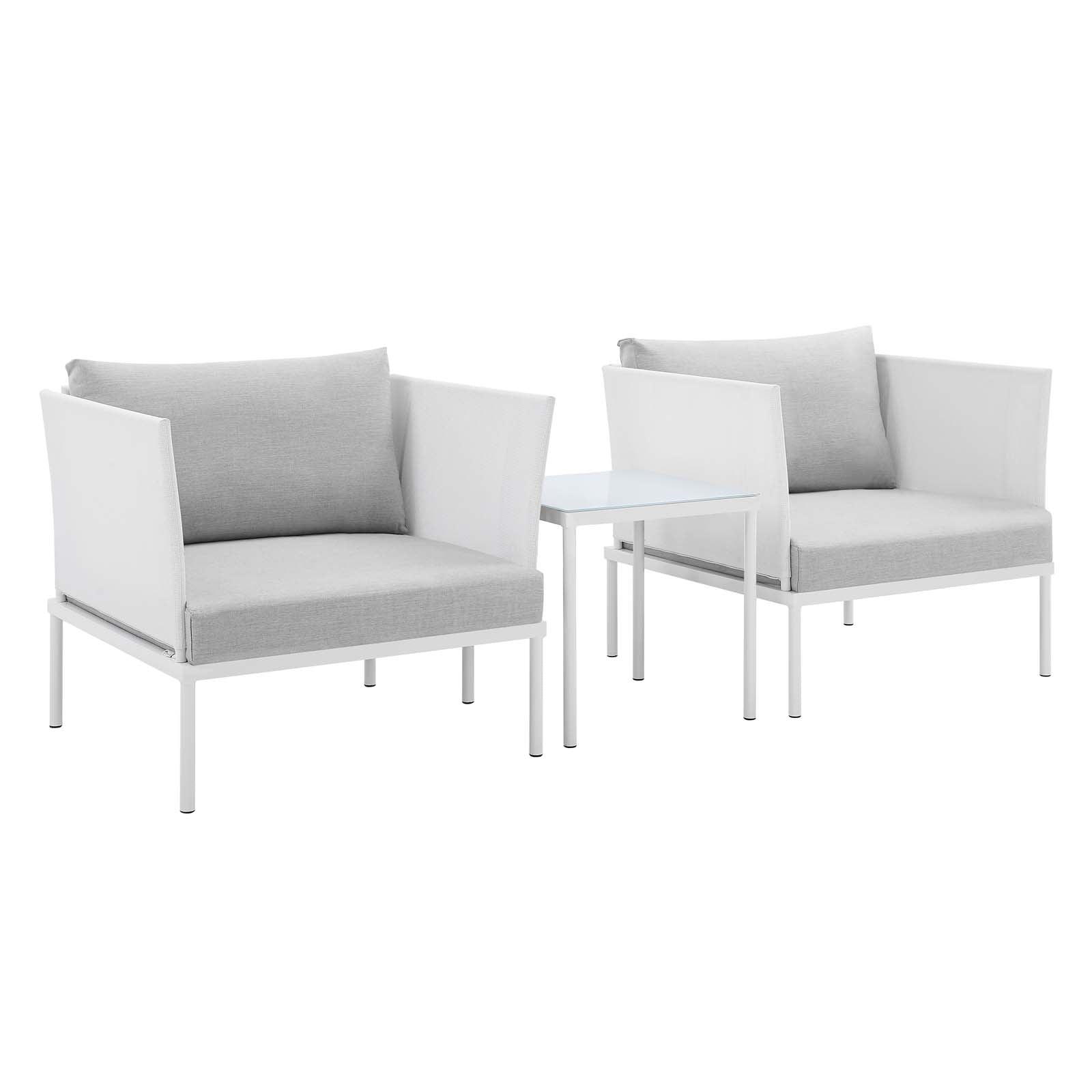 Modway Outdoor Conversation Sets - Harmony 3-Piece Sunbrella Outdoor Patio Aluminum Seating Set White Gray