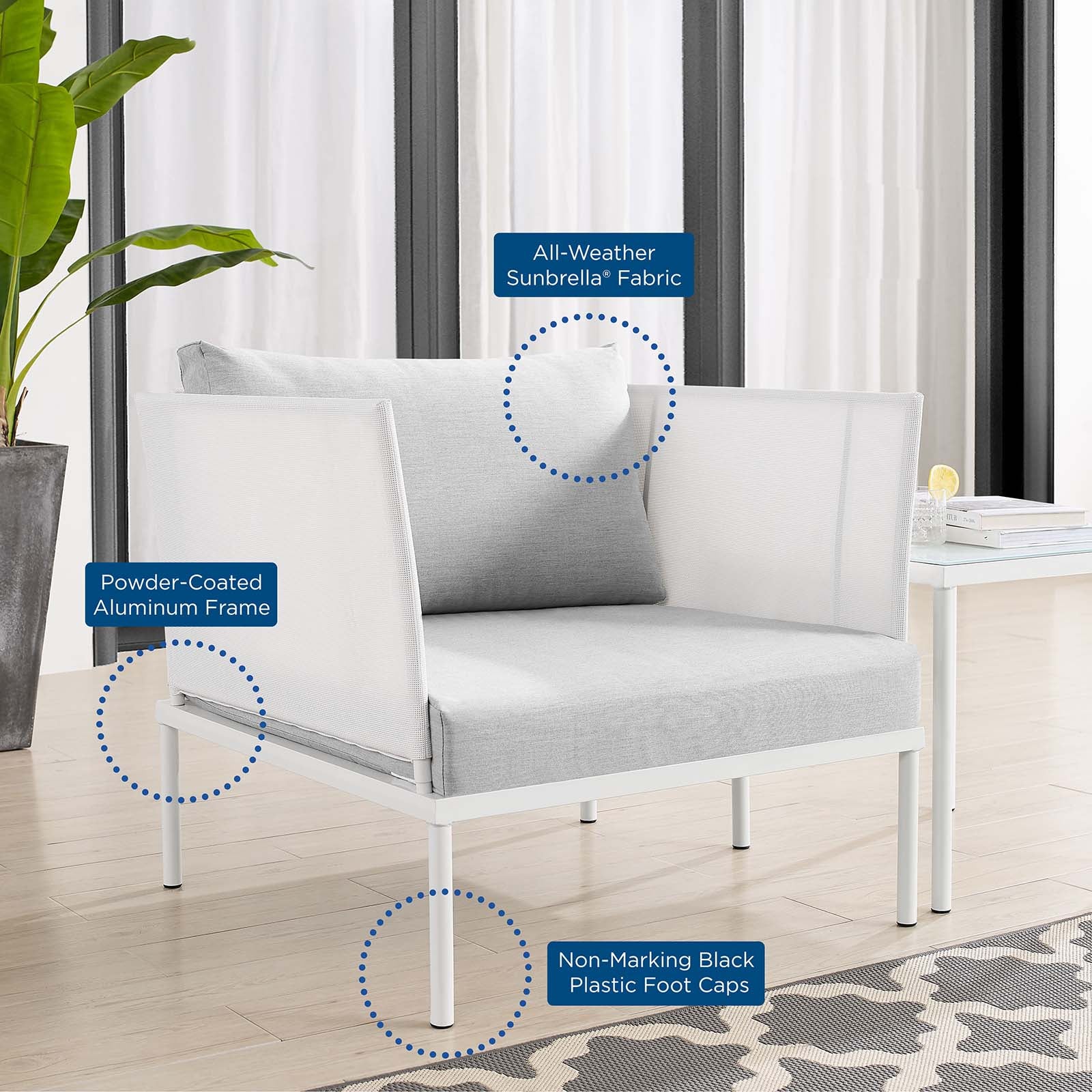 Modway Outdoor Conversation Sets - Harmony 3-Piece Sunbrella Outdoor Patio Aluminum Seating Set White Gray