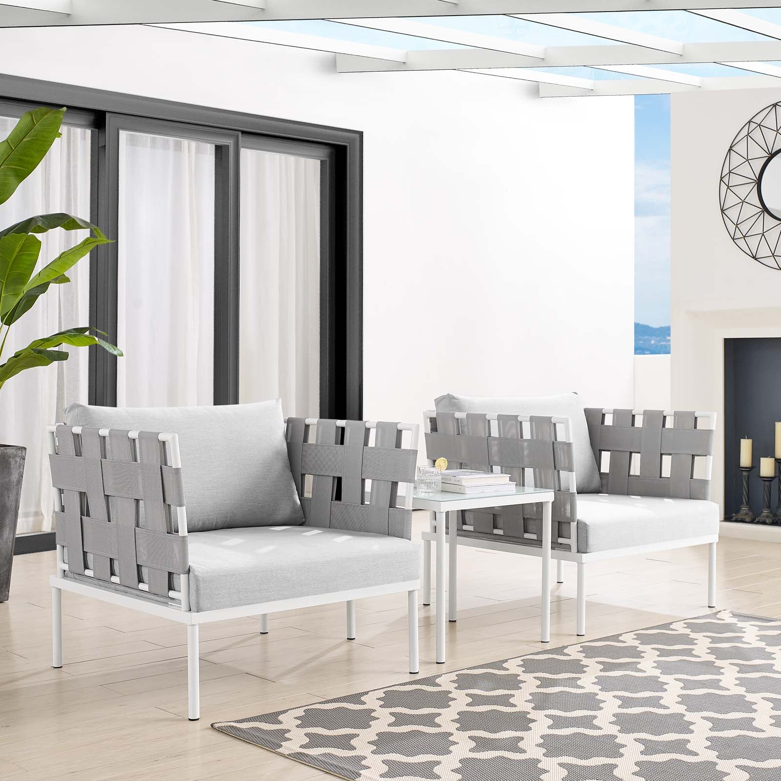 Modway Outdoor Conversation Sets - Harmony 3-Piece Sunbrella Outdoor Patio Aluminum Seating Set Gray