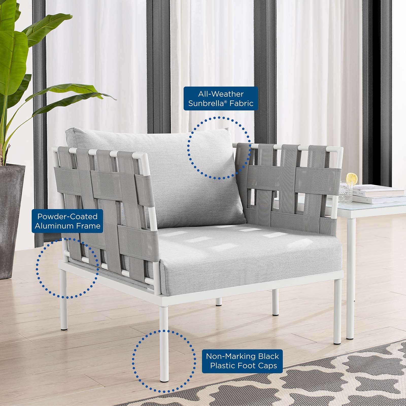 Modway Outdoor Conversation Sets - Harmony 3-Piece Sunbrella Outdoor Patio Aluminum Seating Set Gray
