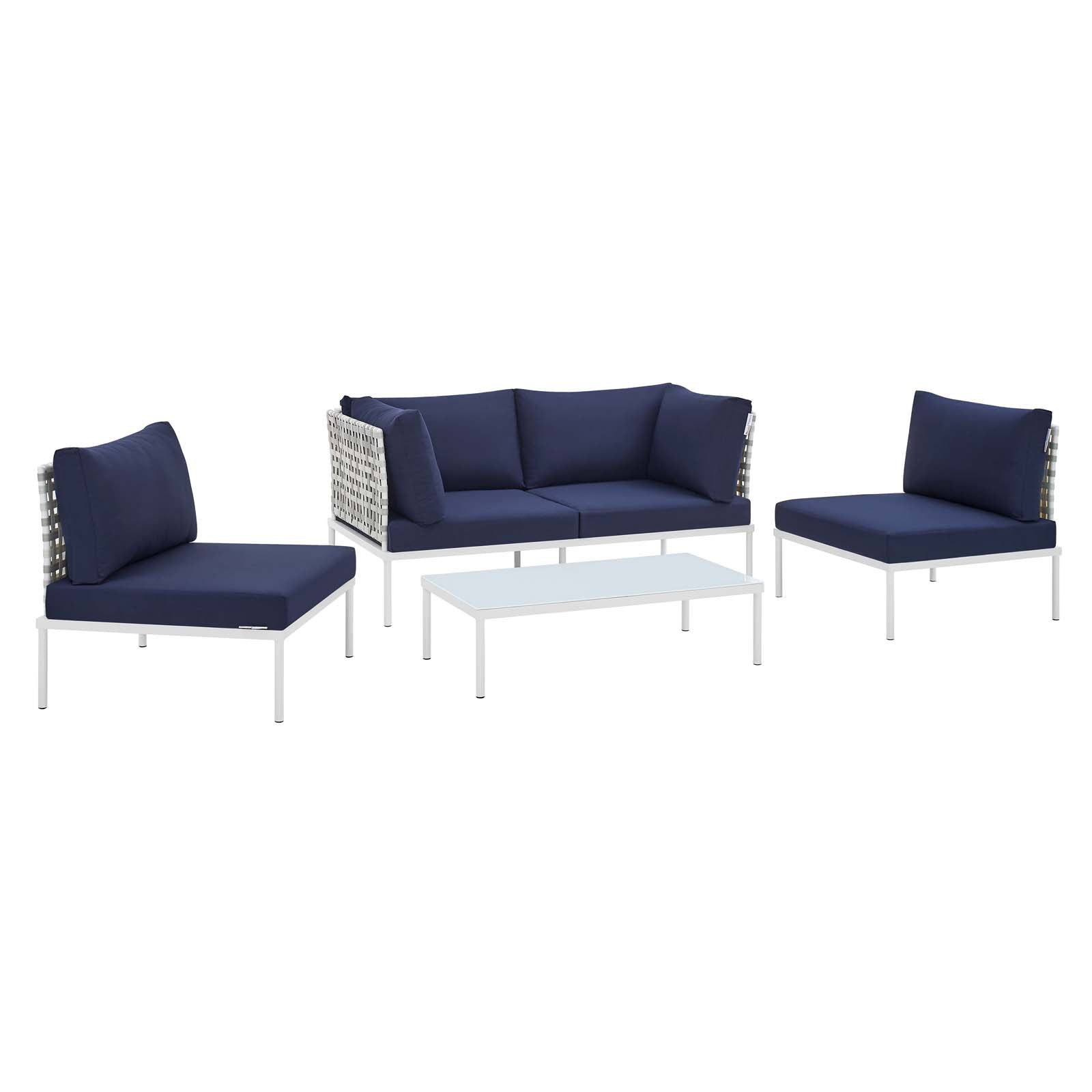 Modway Outdoor Conversation Sets - Harmony 4-Piece Sunbrella Basket Outdoor Patio Aluminum Seating Set Taupe Navy