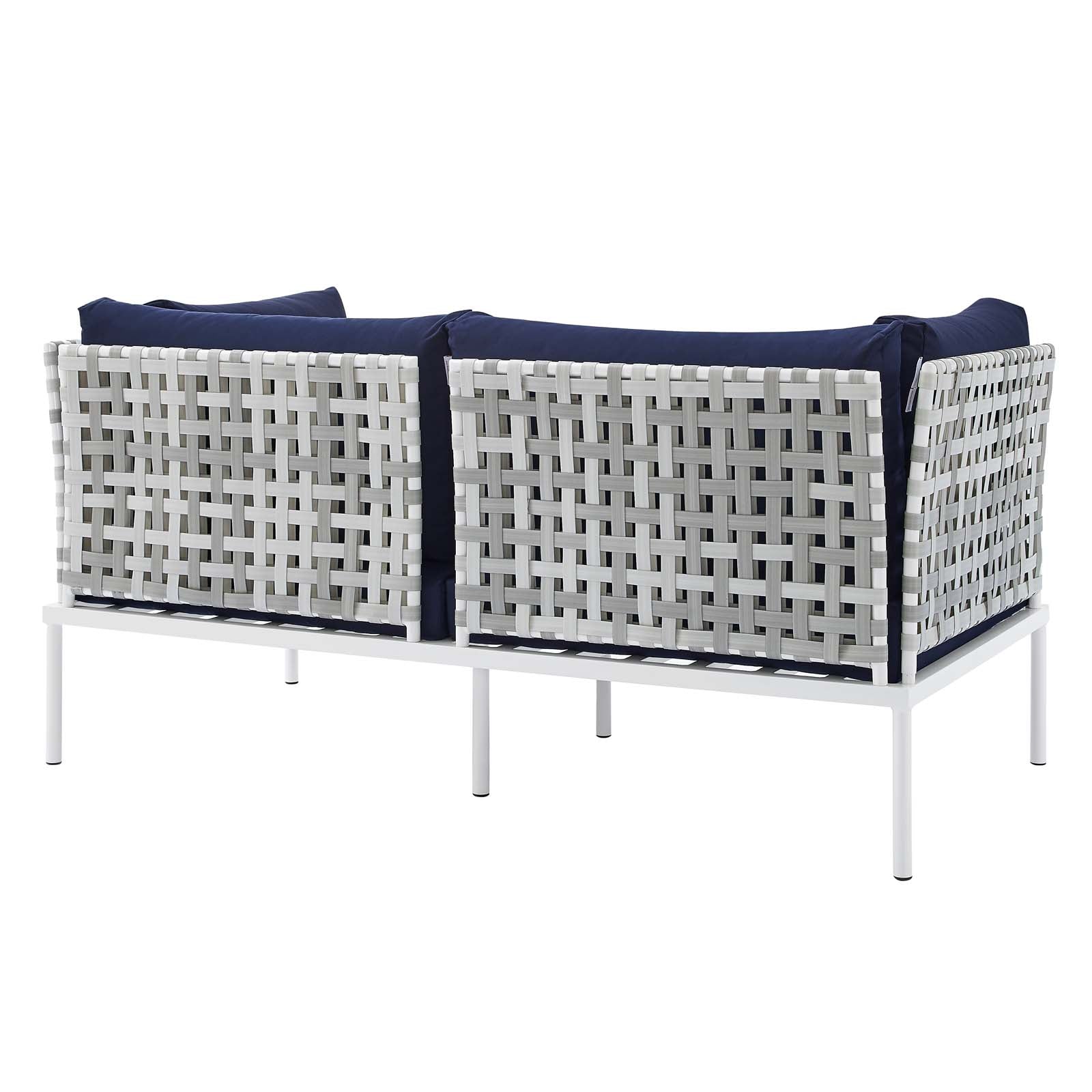 Modway Outdoor Conversation Sets - Harmony 4-Piece Sunbrella Basket Outdoor Patio Aluminum Seating Set Taupe Navy