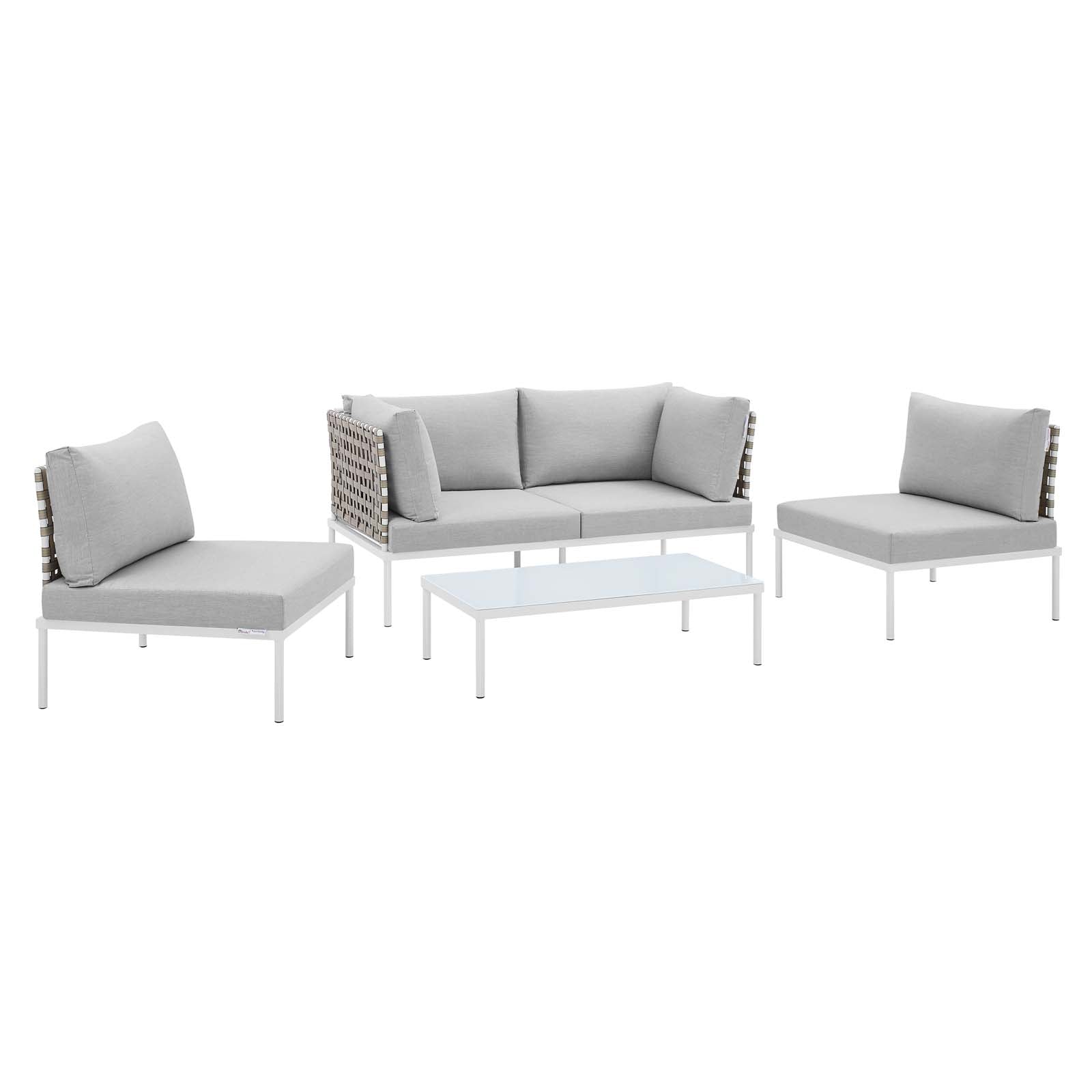 Modway Outdoor Conversation Sets - Harmony 4-Piece Sunbrella Basket Weave Outdoor Patio Aluminum Seating Set Tan Gray