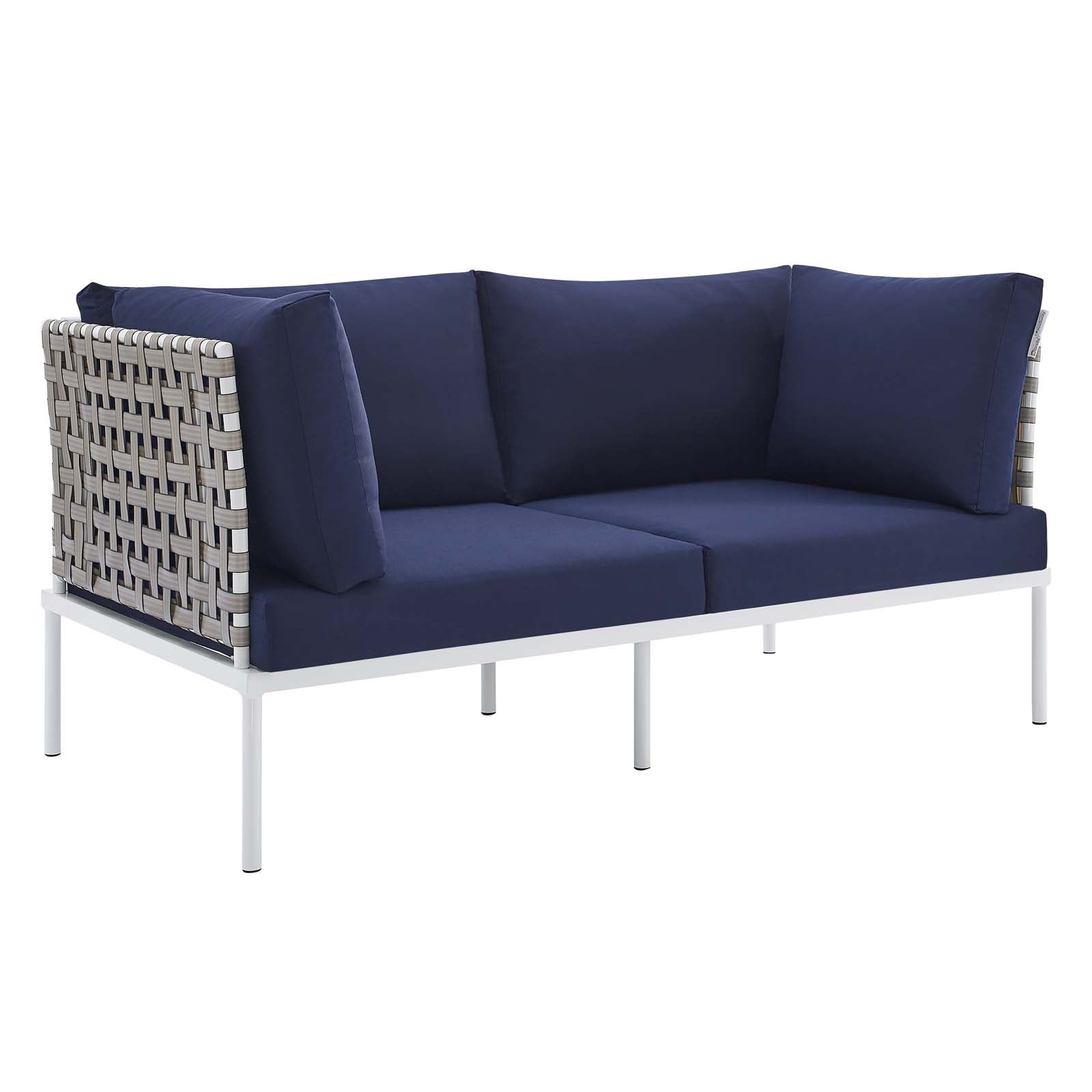 Modway Outdoor Conversation Sets - Harmony 4-Piece Sunbrella Basket Weave Outdoor Patio Aluminum Seating Set Tan Navy