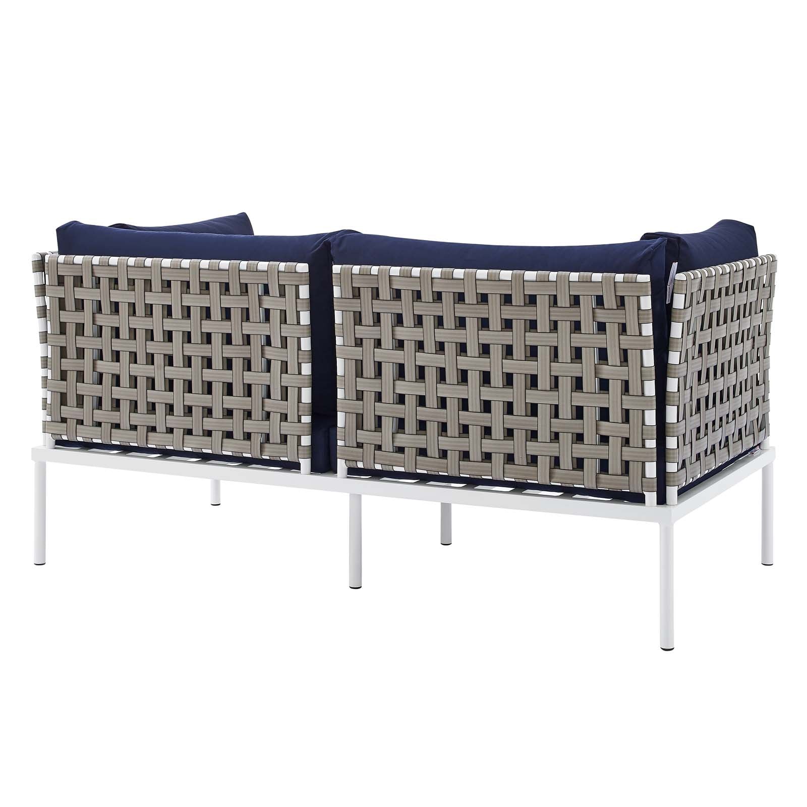 Modway Outdoor Conversation Sets - Harmony 4-Piece Sunbrella Basket Weave Outdoor Patio Aluminum Seating Set Tan Navy