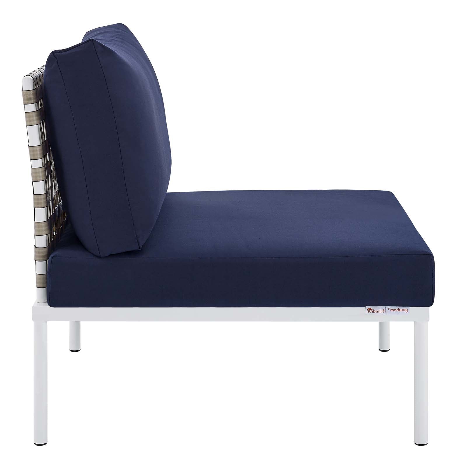 Modway Outdoor Conversation Sets - Harmony 4-Piece Sunbrella Basket Weave Outdoor Patio Aluminum Seating Set Tan Navy