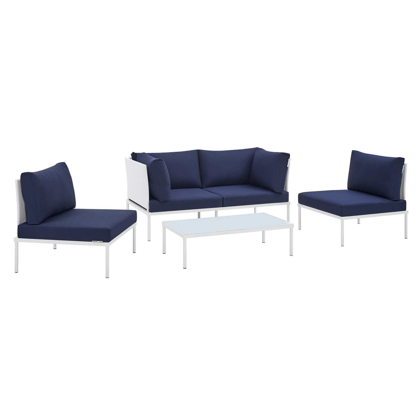 Modway Outdoor Conversation Sets - Harmony 4-Piece Sunbrella Outdoor Patio Aluminum Seating Set White Navy