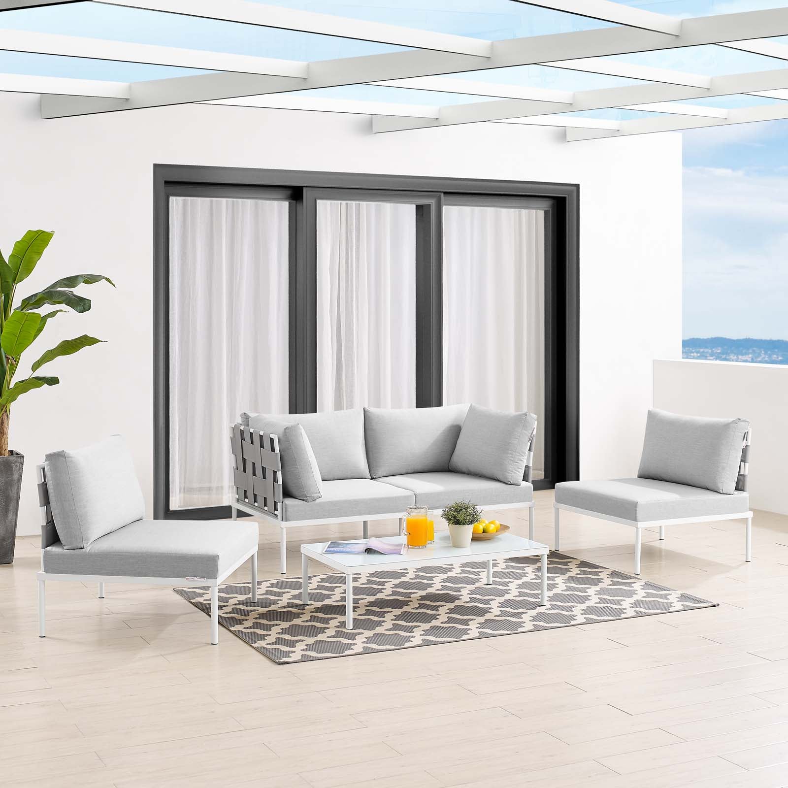 Modway Outdoor Conversation Sets - Harmony 4 Piece Sunbrella Outdoor Patio Aluminum Seating Set Gray