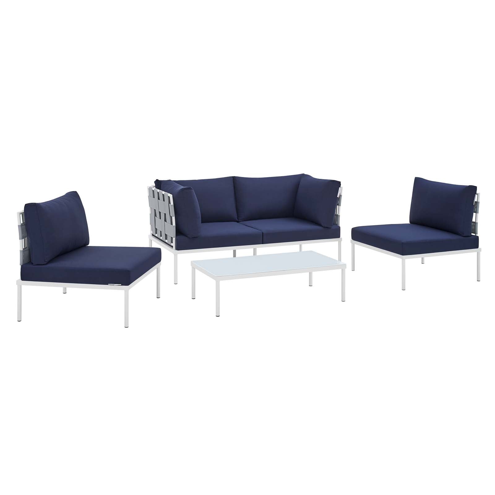 Modway Outdoor Sofas - Harmony-4-Piece--Sunbrella¨-Outdoor-Patio-Aluminum-Seating-Set-Gray-Navy