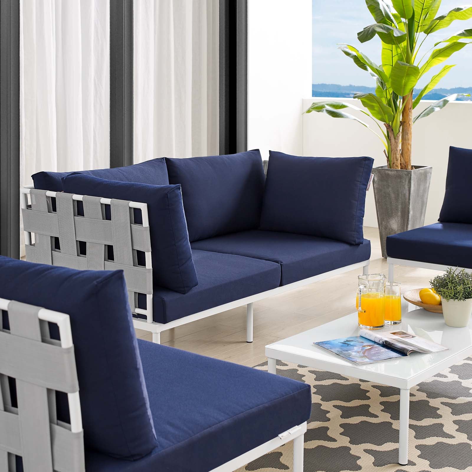 Modway Outdoor Sofas - Harmony-4-Piece--Sunbrella¨-Outdoor-Patio-Aluminum-Seating-Set-Gray-Navy