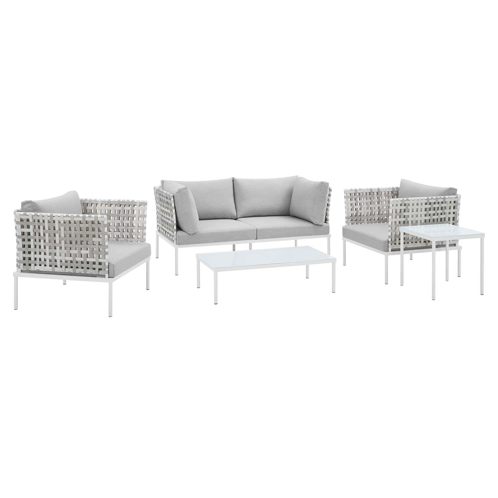 Modway Outdoor Conversation Sets - Harmony 5-Piece Sunbrella Basket Weave Outdoor Patio Aluminum Seating Set Taupe Gray