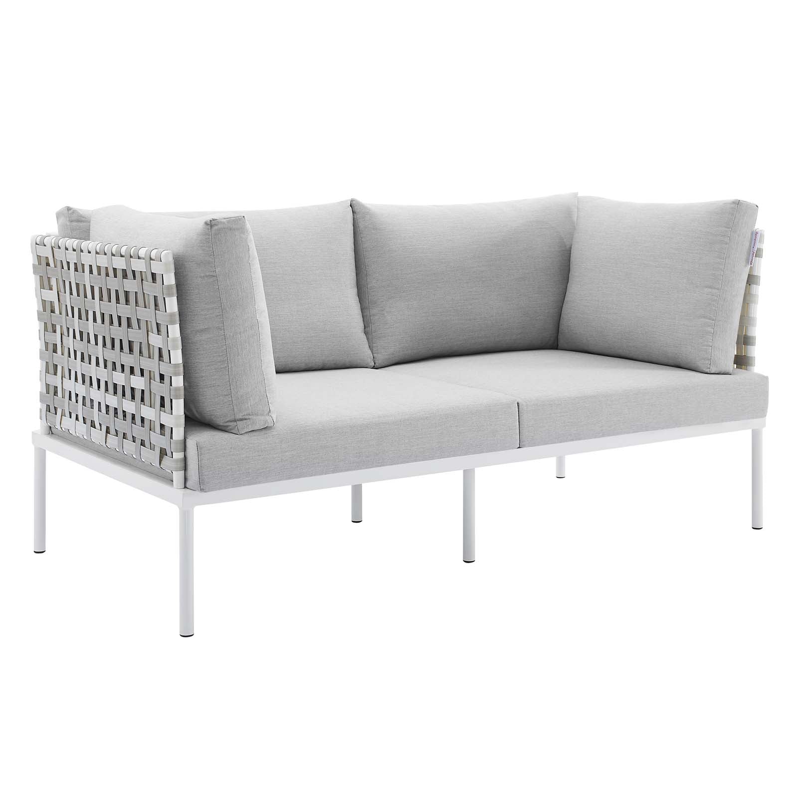 Modway Outdoor Conversation Sets - Harmony 5-Piece Sunbrella Basket Weave Outdoor Patio Aluminum Seating Set Taupe Gray