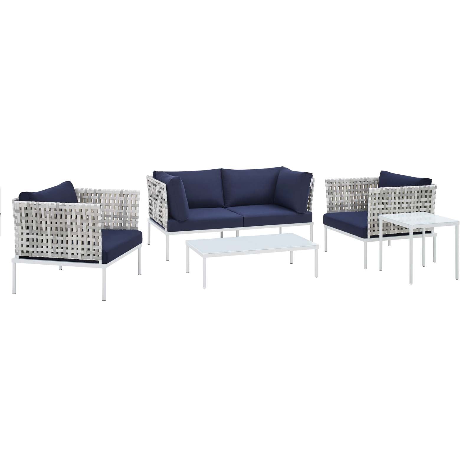 Modway Outdoor Sofas - Harmony-5-Piece--Sunbrella¨-Basket-Weave-Outdoor-Patio-Aluminum-Seating-Set-Taupe-Navy