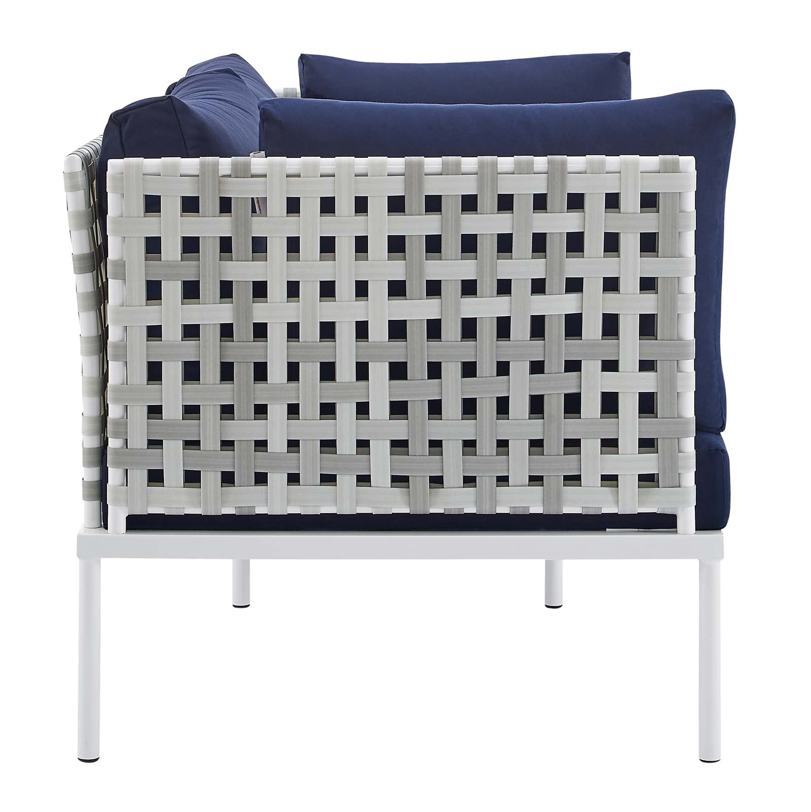 Modway Outdoor Sofas - Harmony-5-Piece--Sunbrella¨-Basket-Weave-Outdoor-Patio-Aluminum-Seating-Set-Taupe-Navy