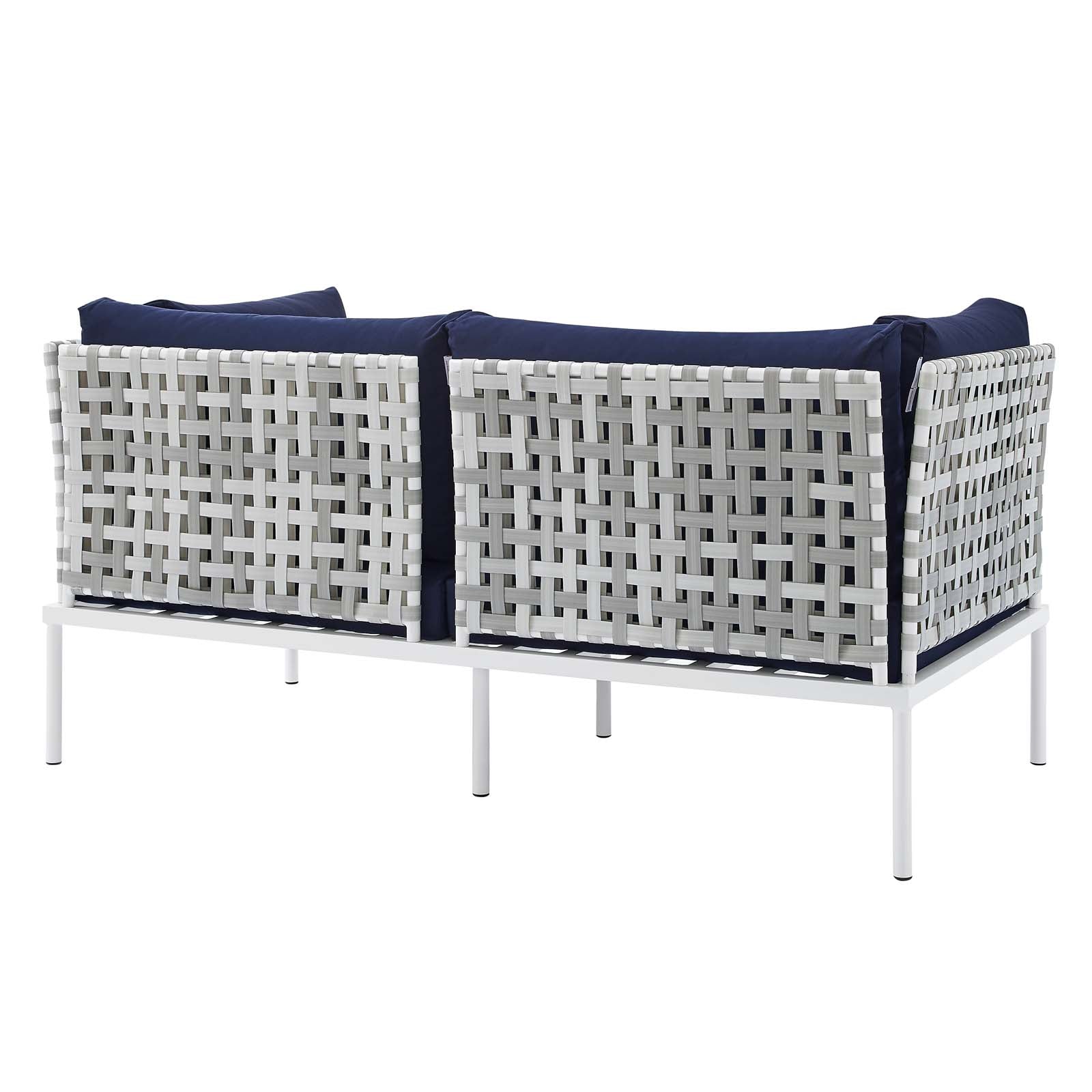Modway Outdoor Sofas - Harmony-5-Piece--Sunbrella¨-Basket-Weave-Outdoor-Patio-Aluminum-Seating-Set-Taupe-Navy