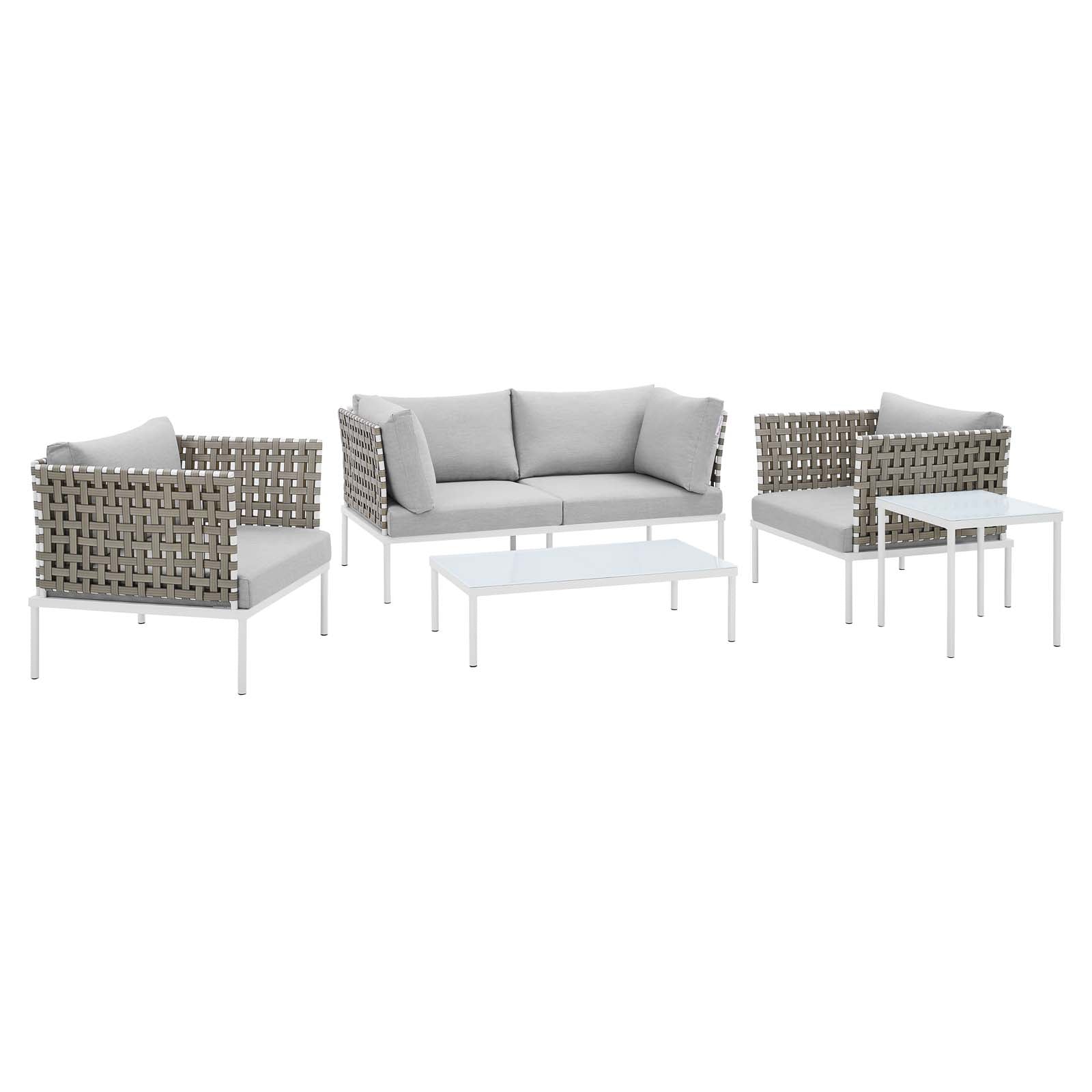 Modway Outdoor Conversation Sets - Harmony 5-Piece Sunbrella Basket Weave Outdoor Patio Aluminum Seating Set Tan Gray