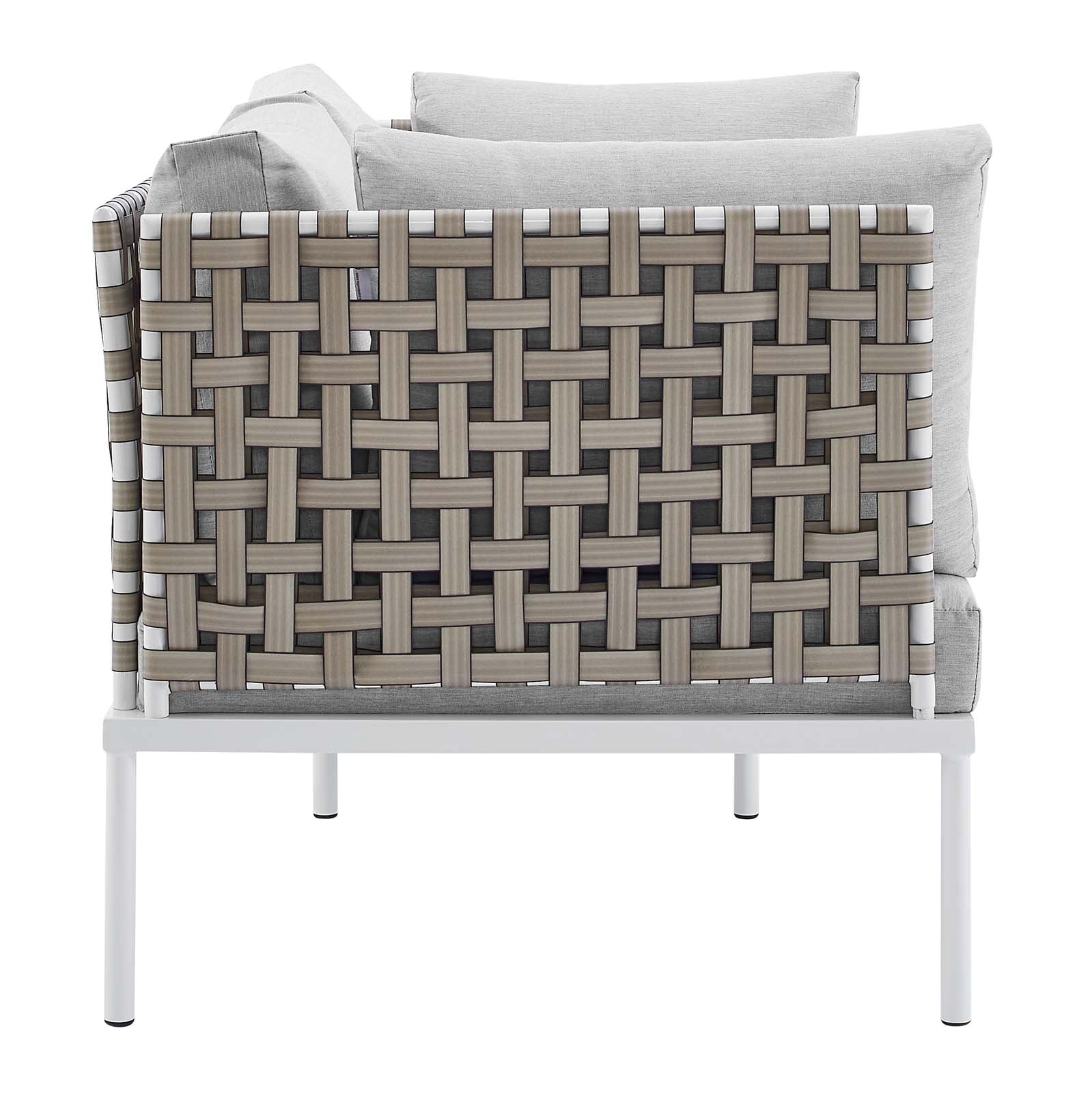 Modway Outdoor Conversation Sets - Harmony 5-Piece Sunbrella Basket Weave Outdoor Patio Aluminum Seating Set Tan Gray