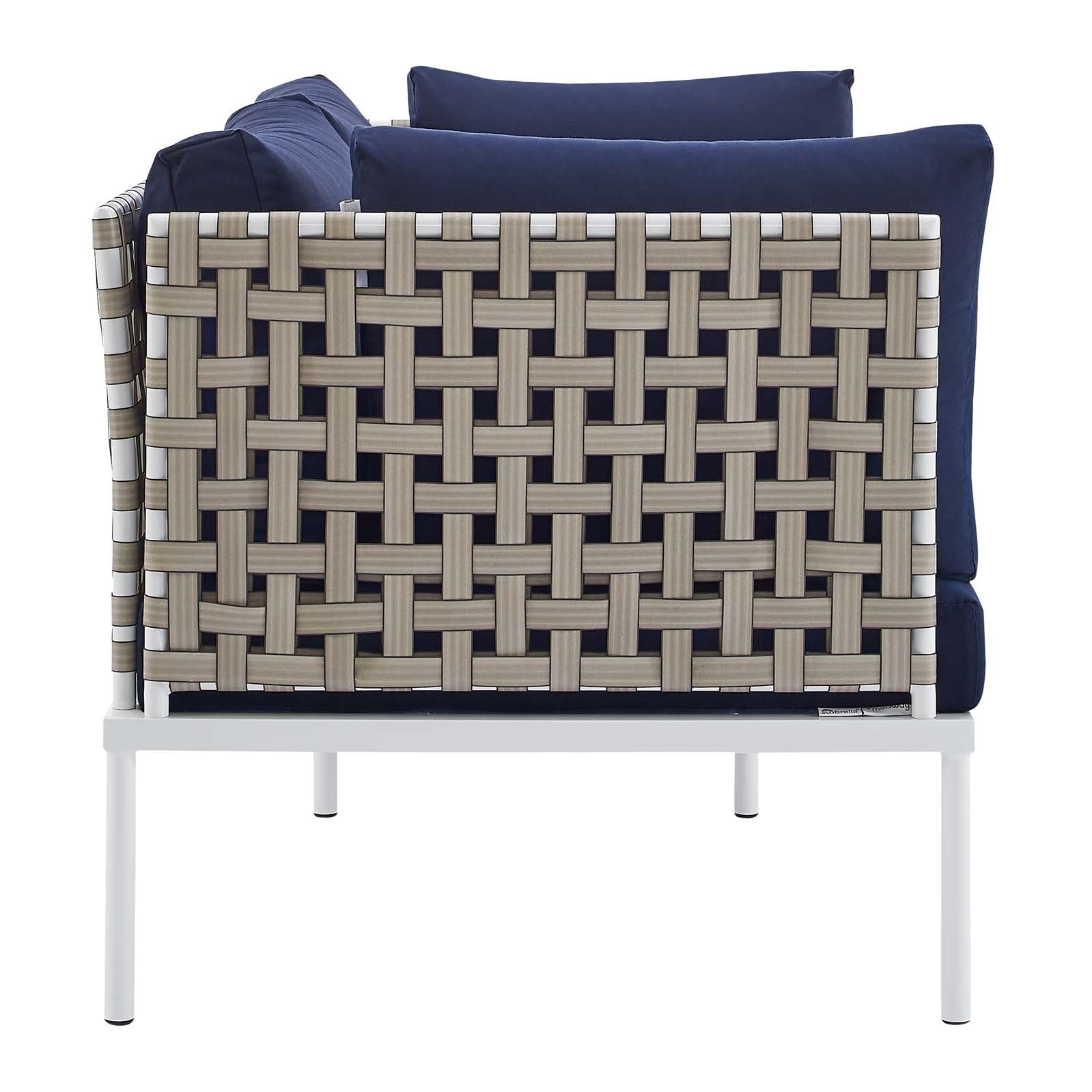 Modway Outdoor Conversation Sets - Harmony 5-Piece Sunbrella Basket Weave Outdoor Patio Aluminum Seating Set Tan Navy