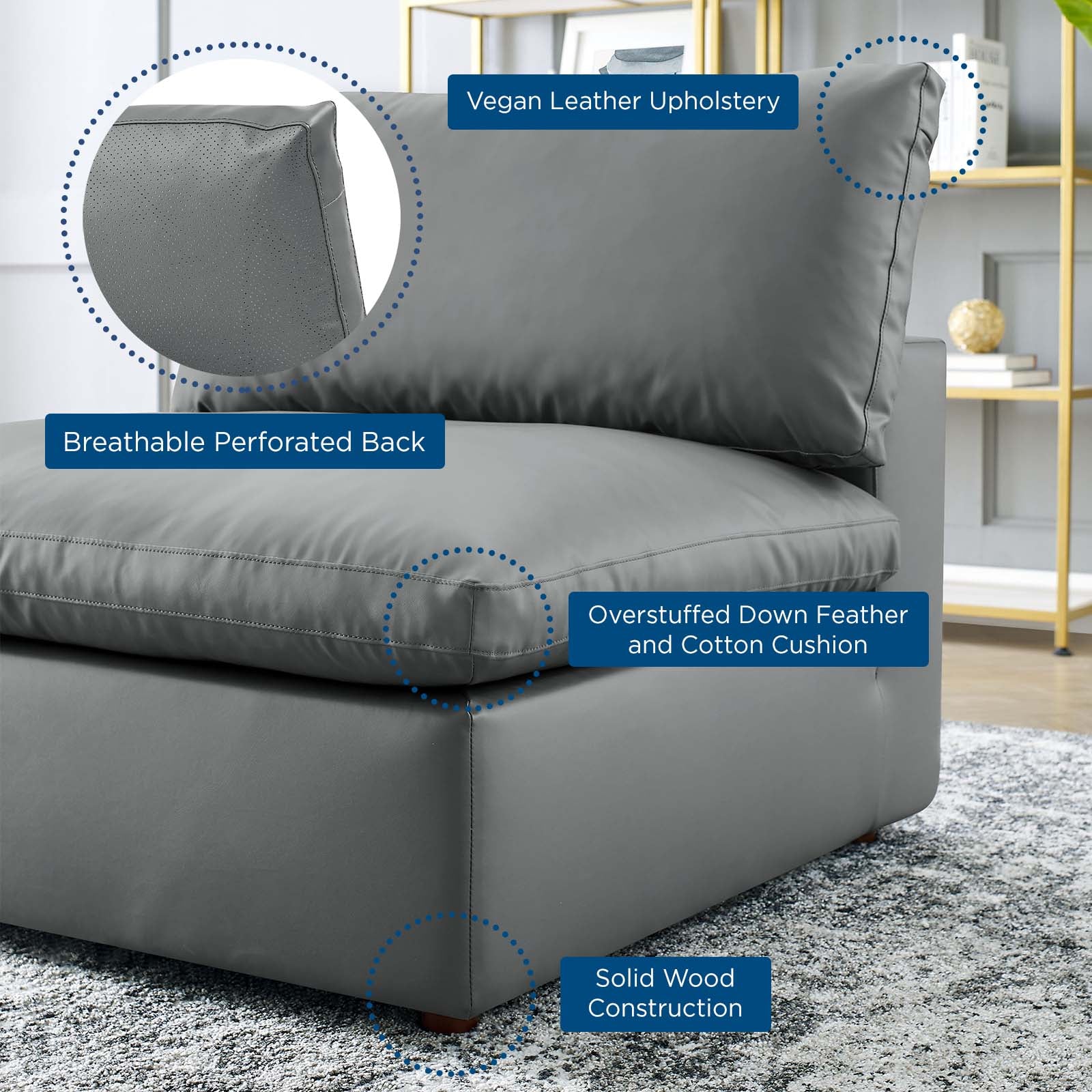 Modway Accent Chairs - Commix Down Filled Overstuffed Vegan Leather Armless Chair Gray