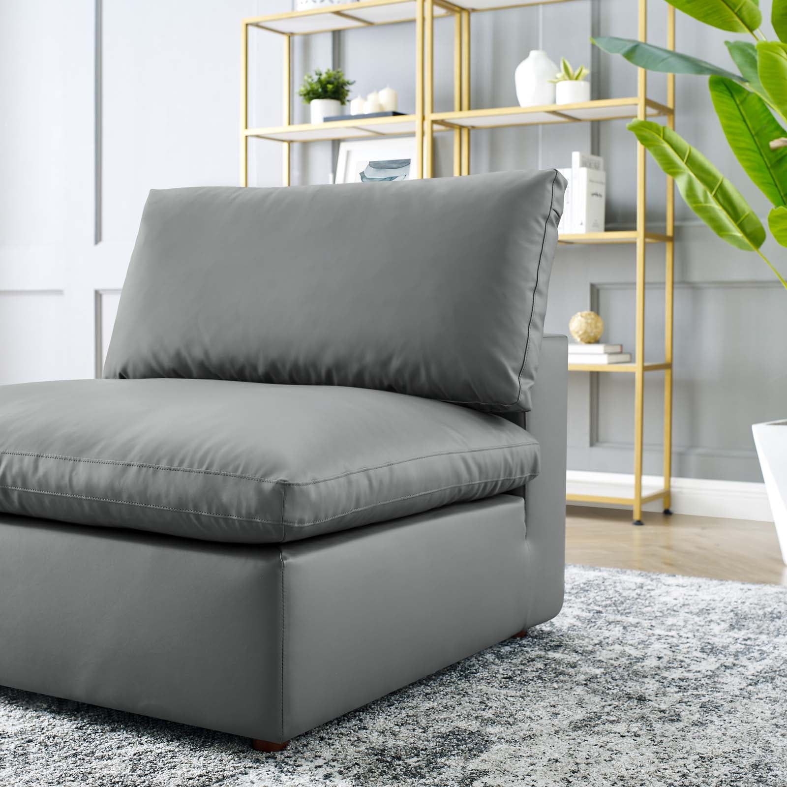 Modway Accent Chairs - Commix Down Filled Overstuffed Vegan Leather Armless Chair Gray