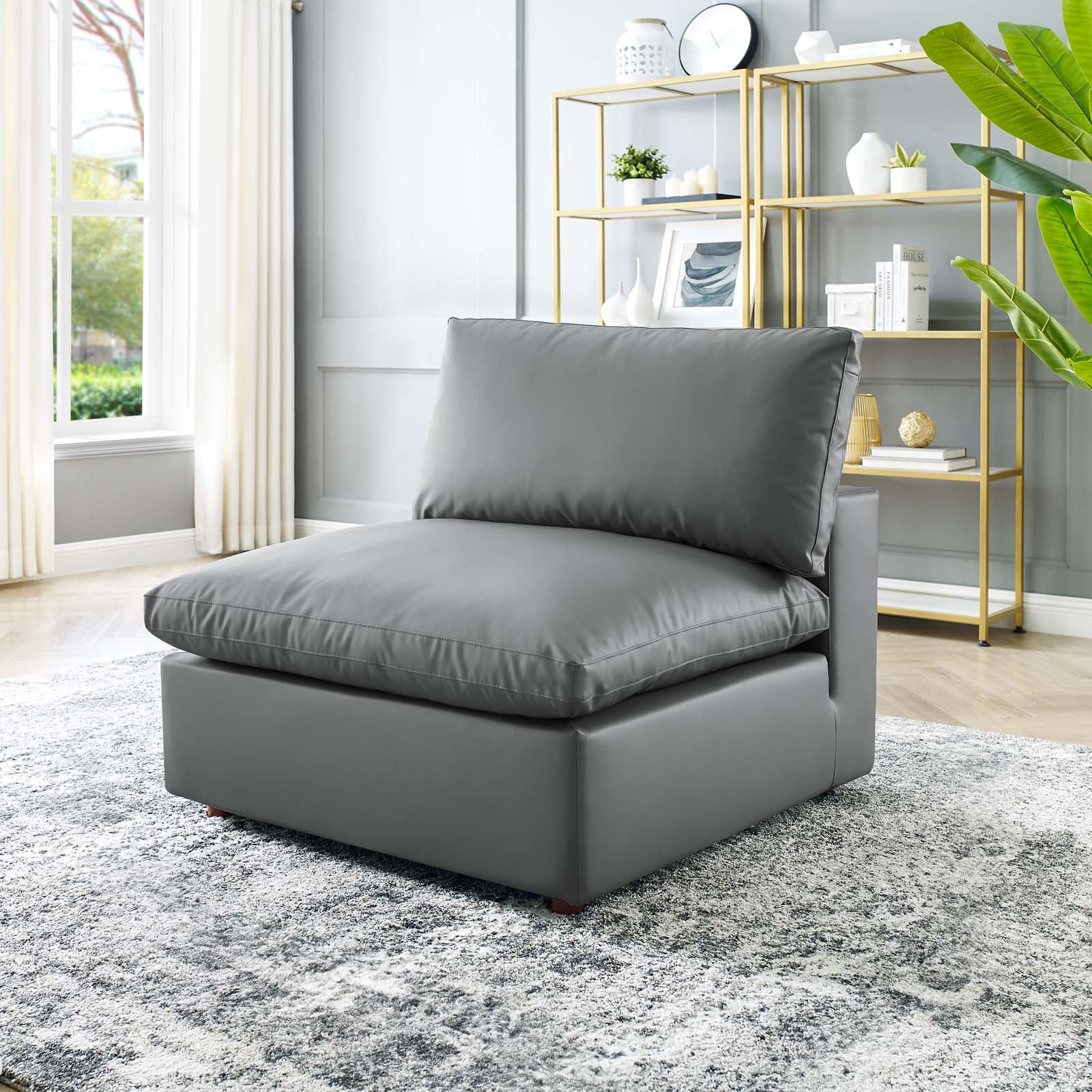 Modway Accent Chairs - Commix Down Filled Overstuffed Vegan Leather Armless Chair Gray