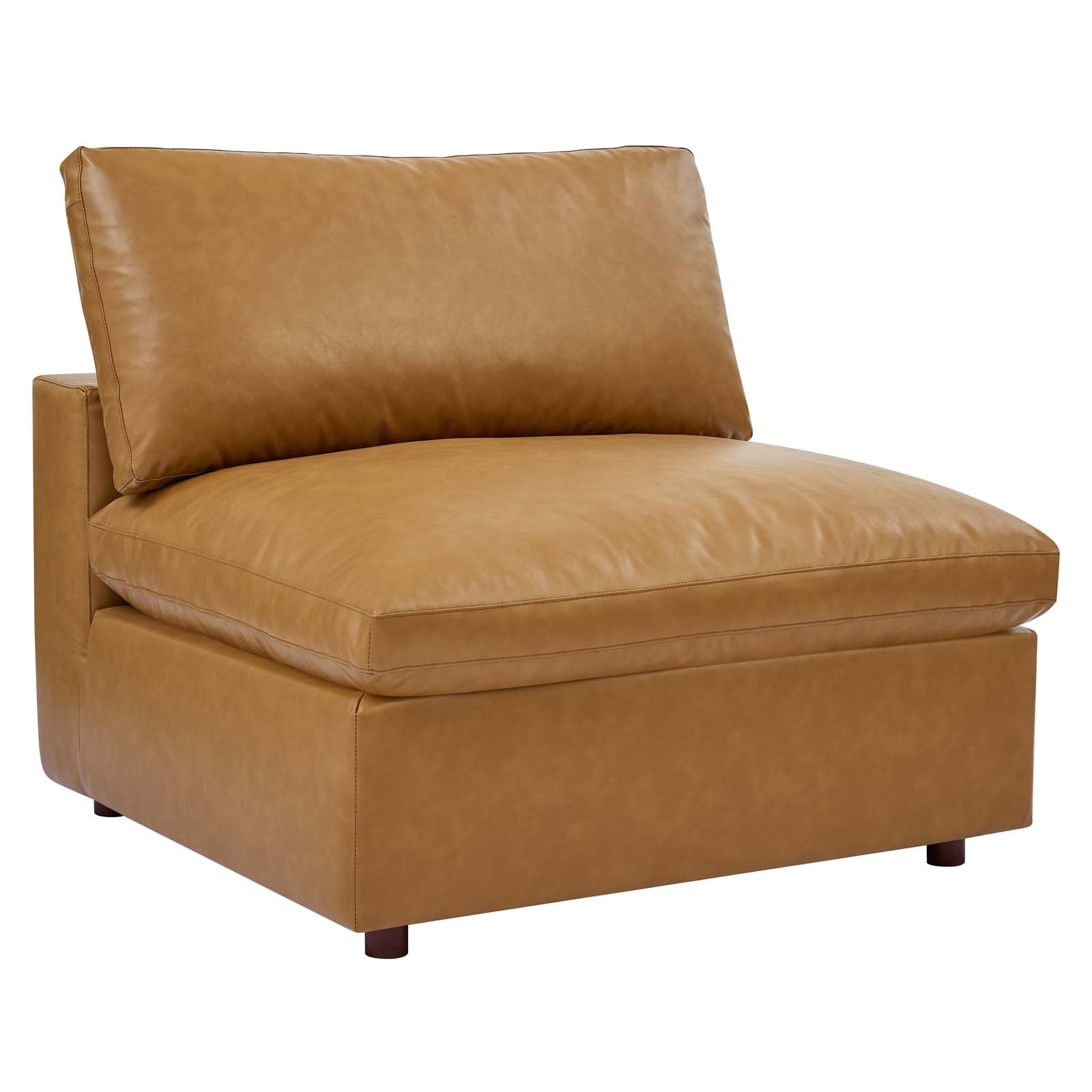 Modway Accent Chairs - Commix Down Filled Overstuffed Vegan Leather Armless Chair Tan