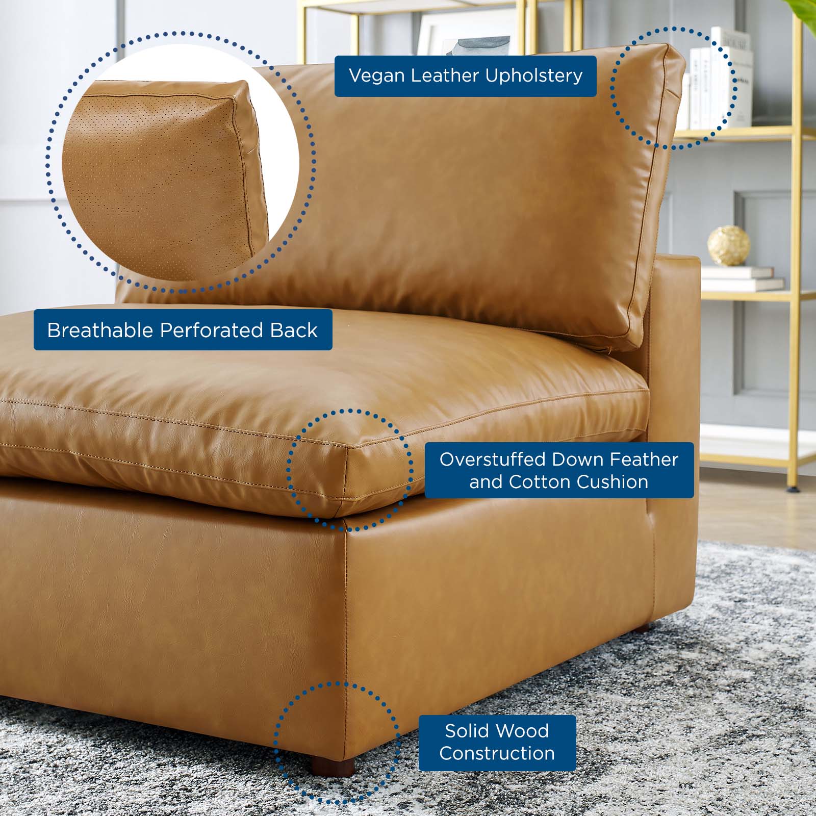 Modway Accent Chairs - Commix Down Filled Overstuffed Vegan Leather Armless Chair Tan