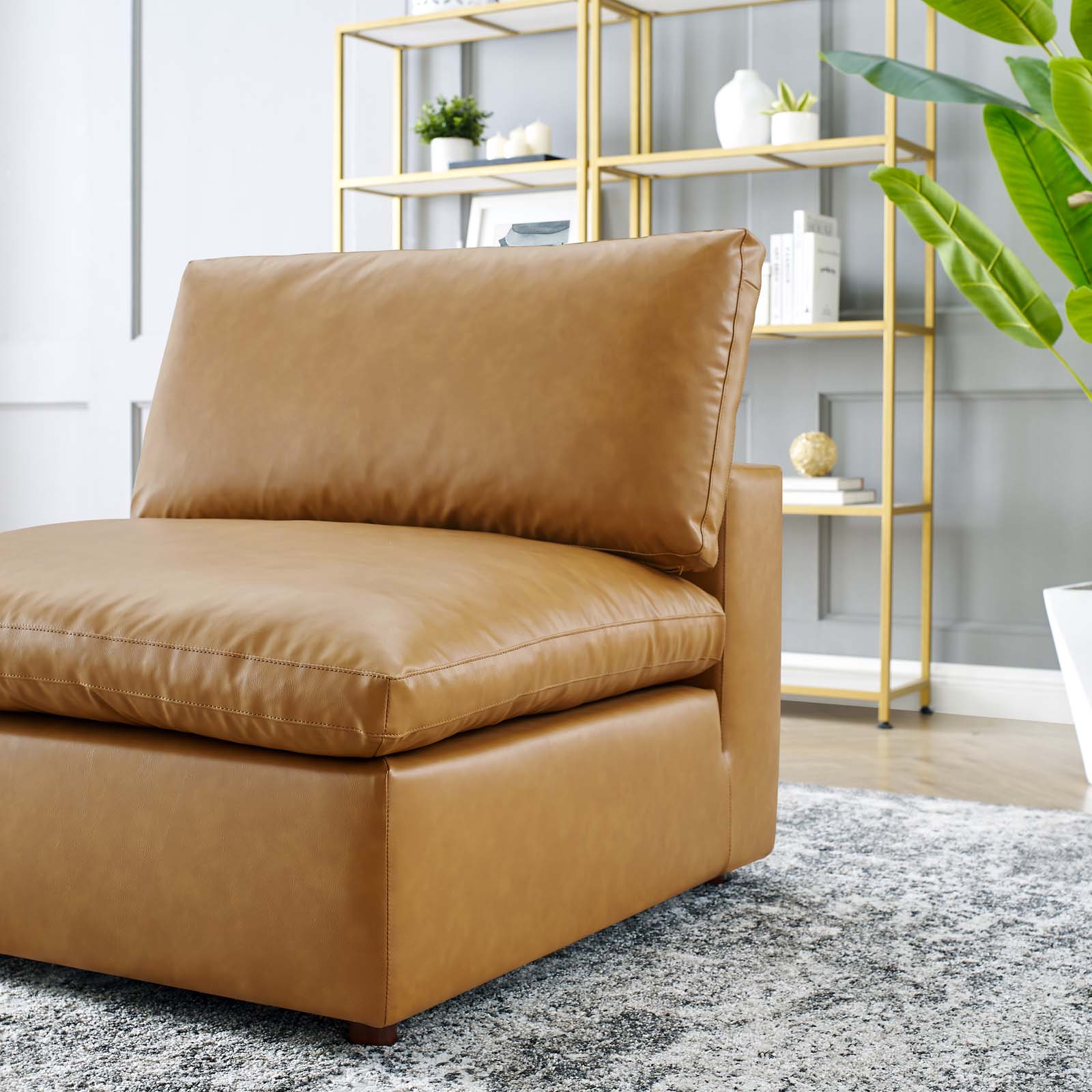 Modway Accent Chairs - Commix Down Filled Overstuffed Vegan Leather Armless Chair Tan