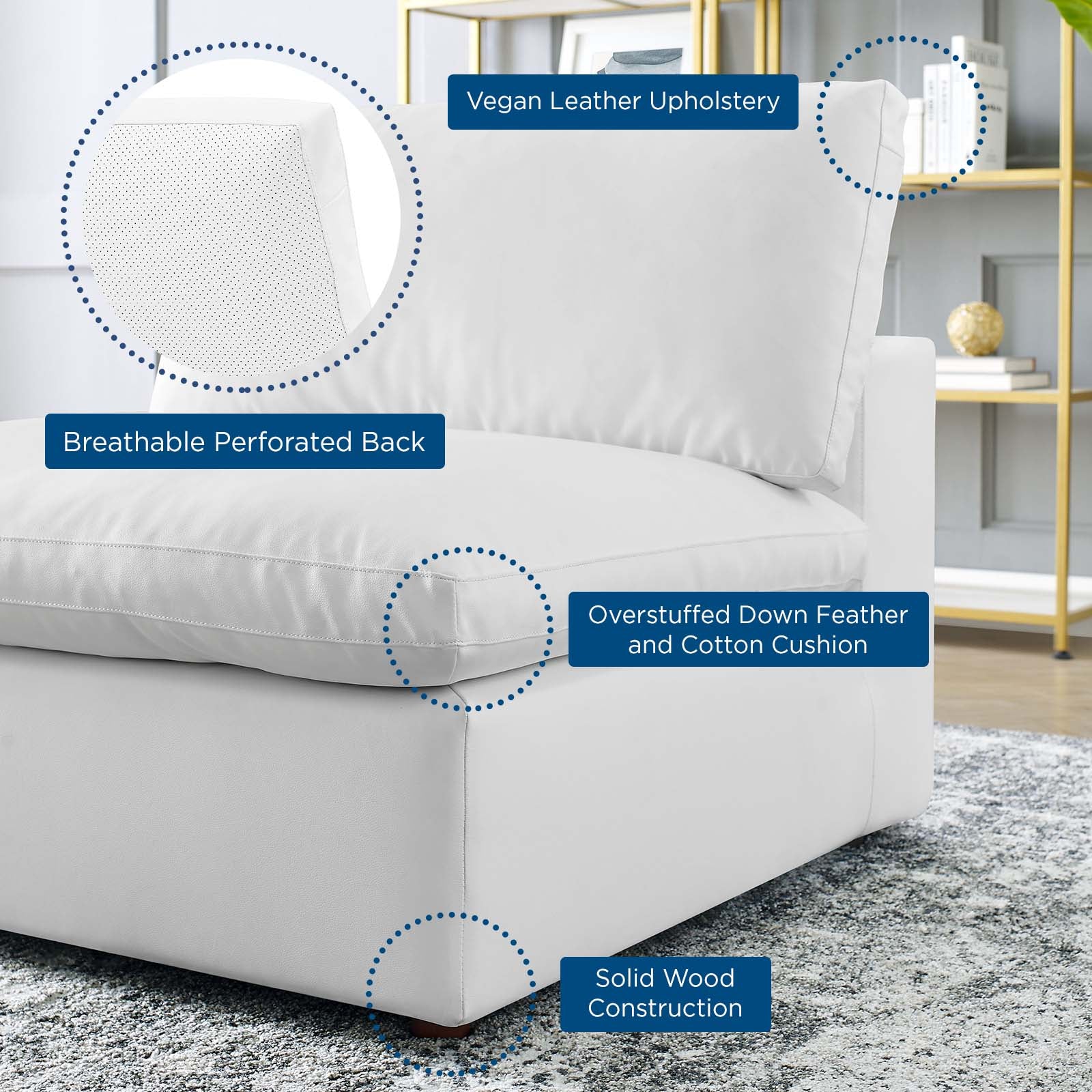 Modway Accent Chairs - Commix Down Filled Overstuffed Vegan Leather Armless Chair White
