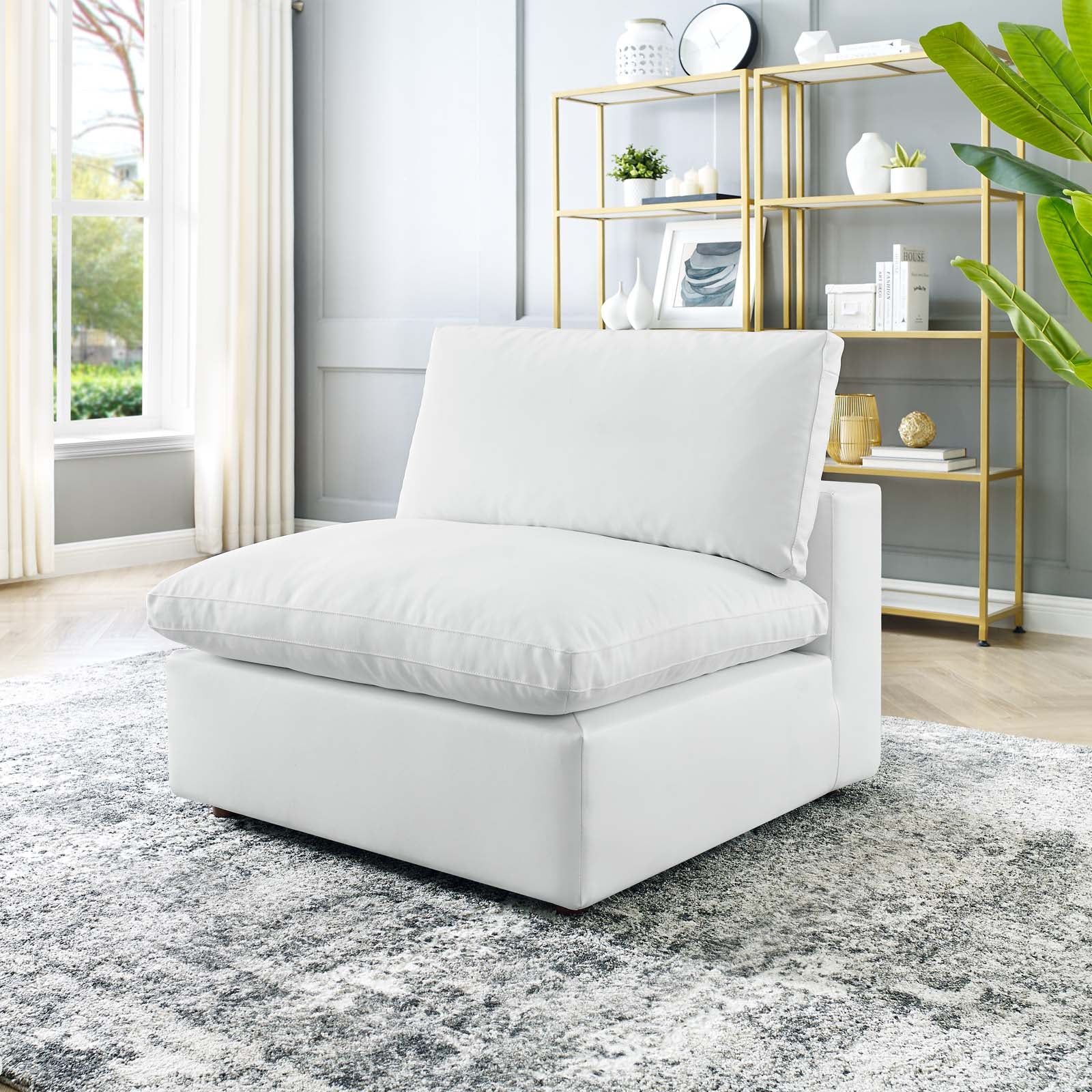 Modway Accent Chairs - Commix Down Filled Overstuffed Vegan Leather Armless Chair White