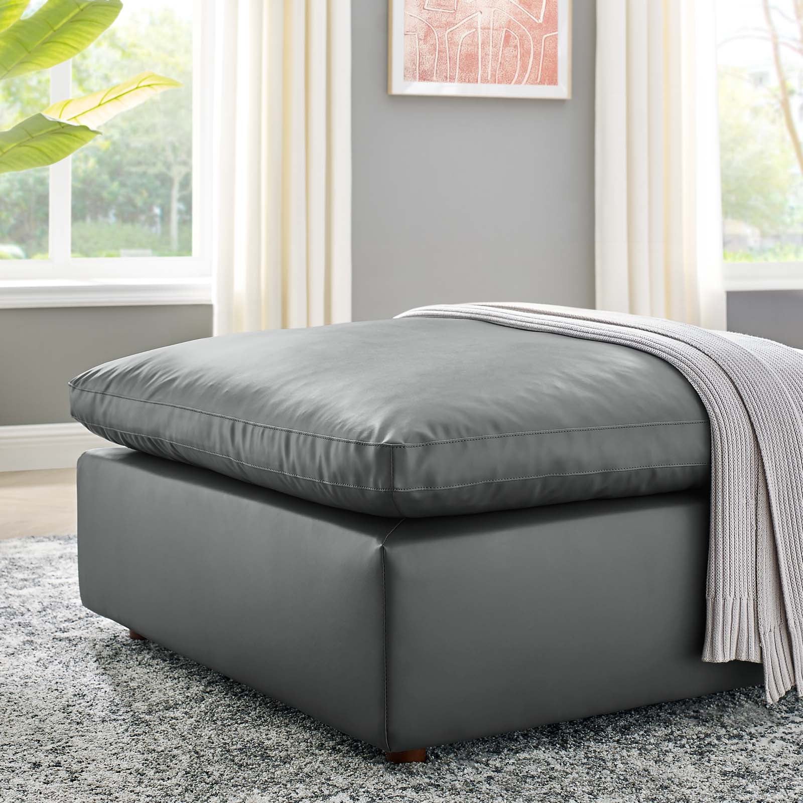 Modway Ottomans & Stools - Commix Down Filled Overstuffed Vegan Leather Ottoman Gray