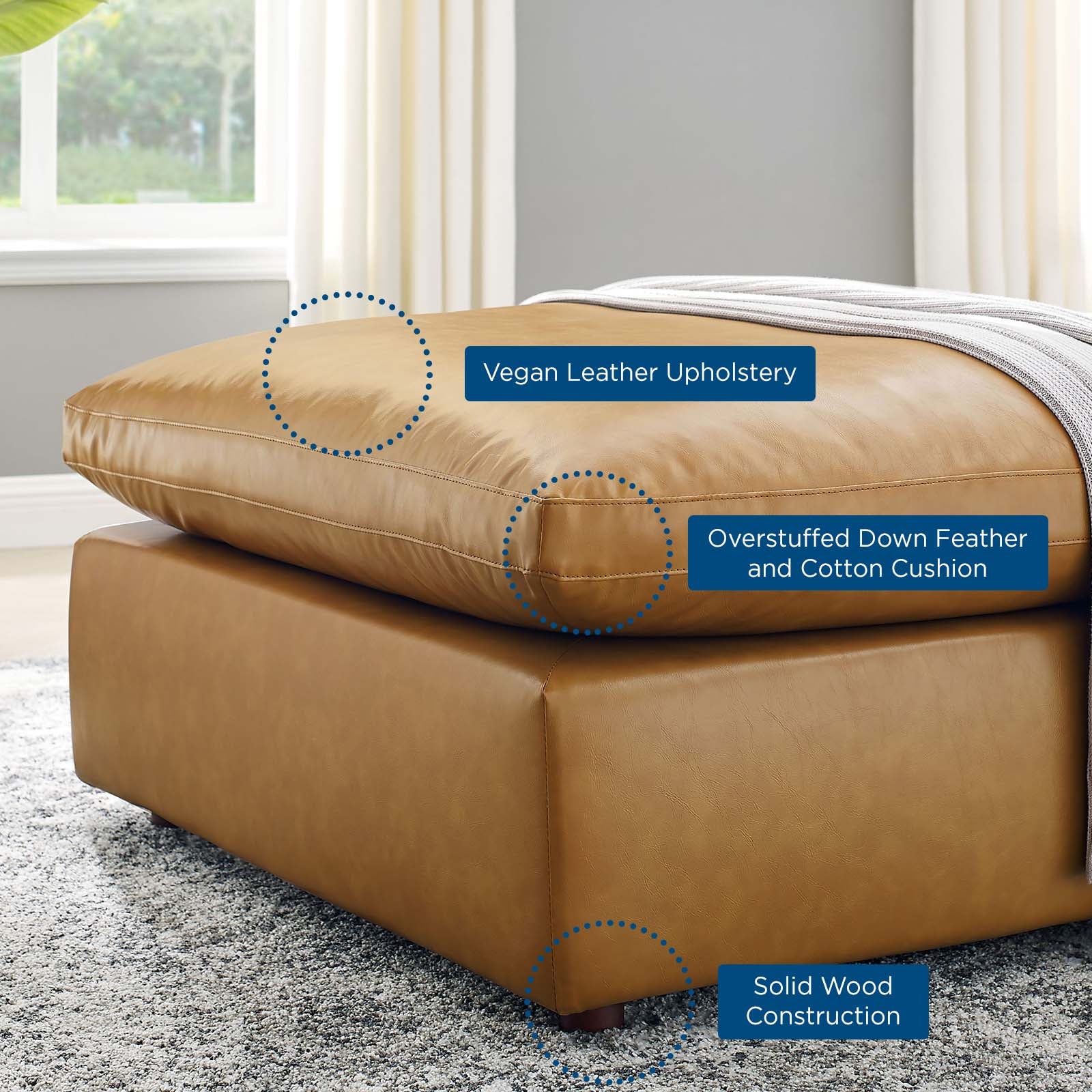 Modway Ottomans & Stools - Commix Down Filled Overstuffed Vegan Leather Ottoman Tan