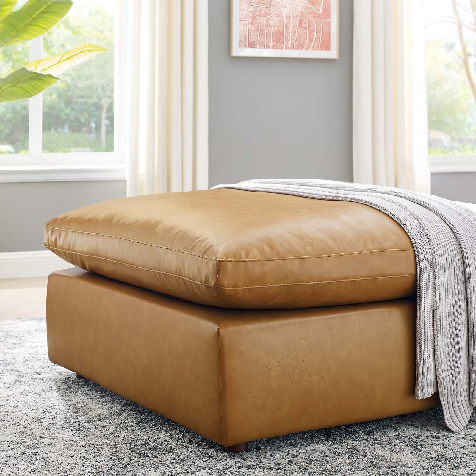 Modway Ottomans & Stools - Commix Down Filled Overstuffed Vegan Leather Ottoman Tan