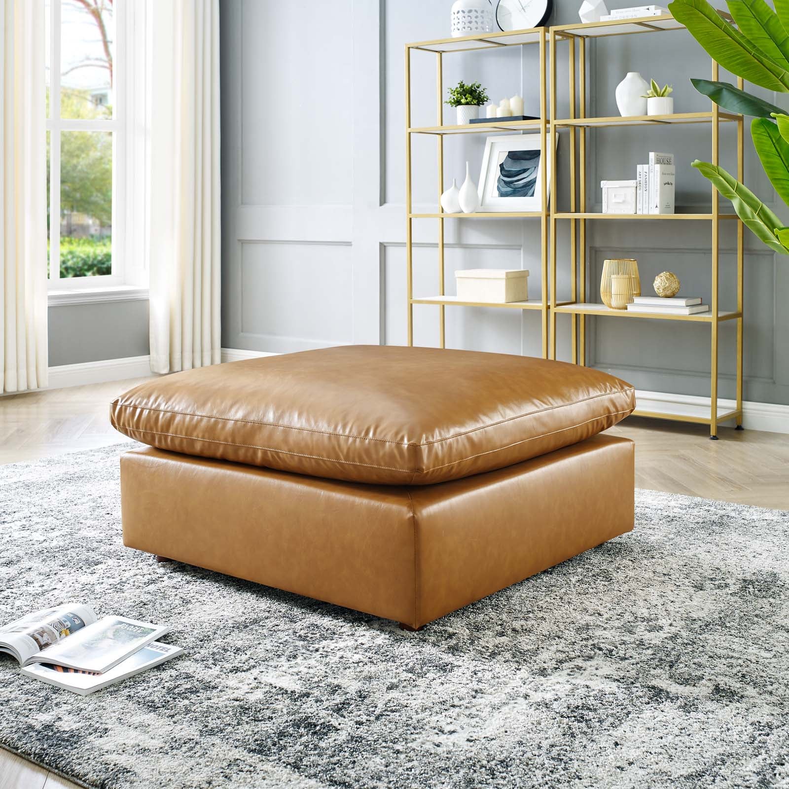 Modway Ottomans & Stools - Commix Down Filled Overstuffed Vegan Leather Ottoman Tan