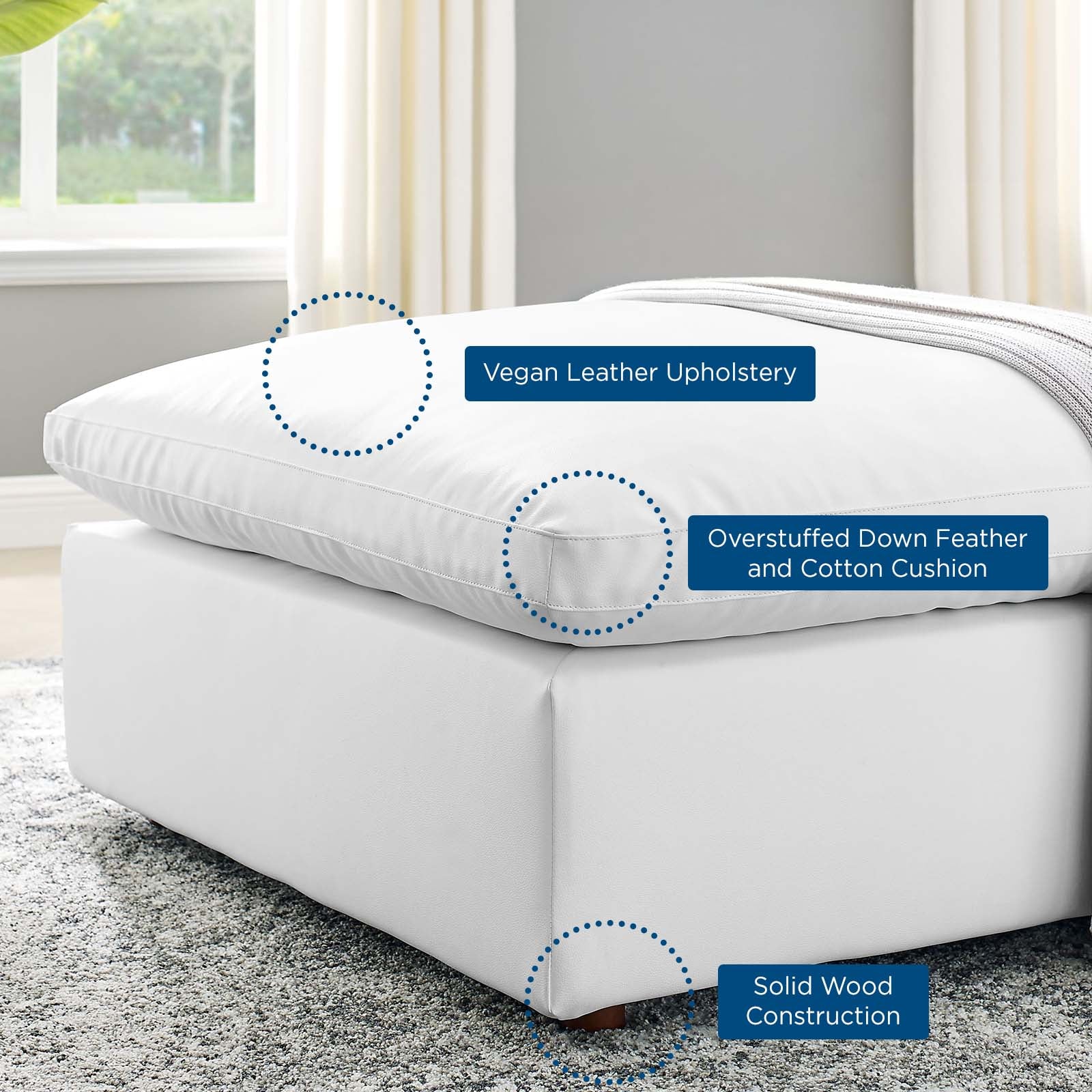 Modway Ottomans & Stools - Commix Down Filled Overstuffed Vegan Leather Ottoman White