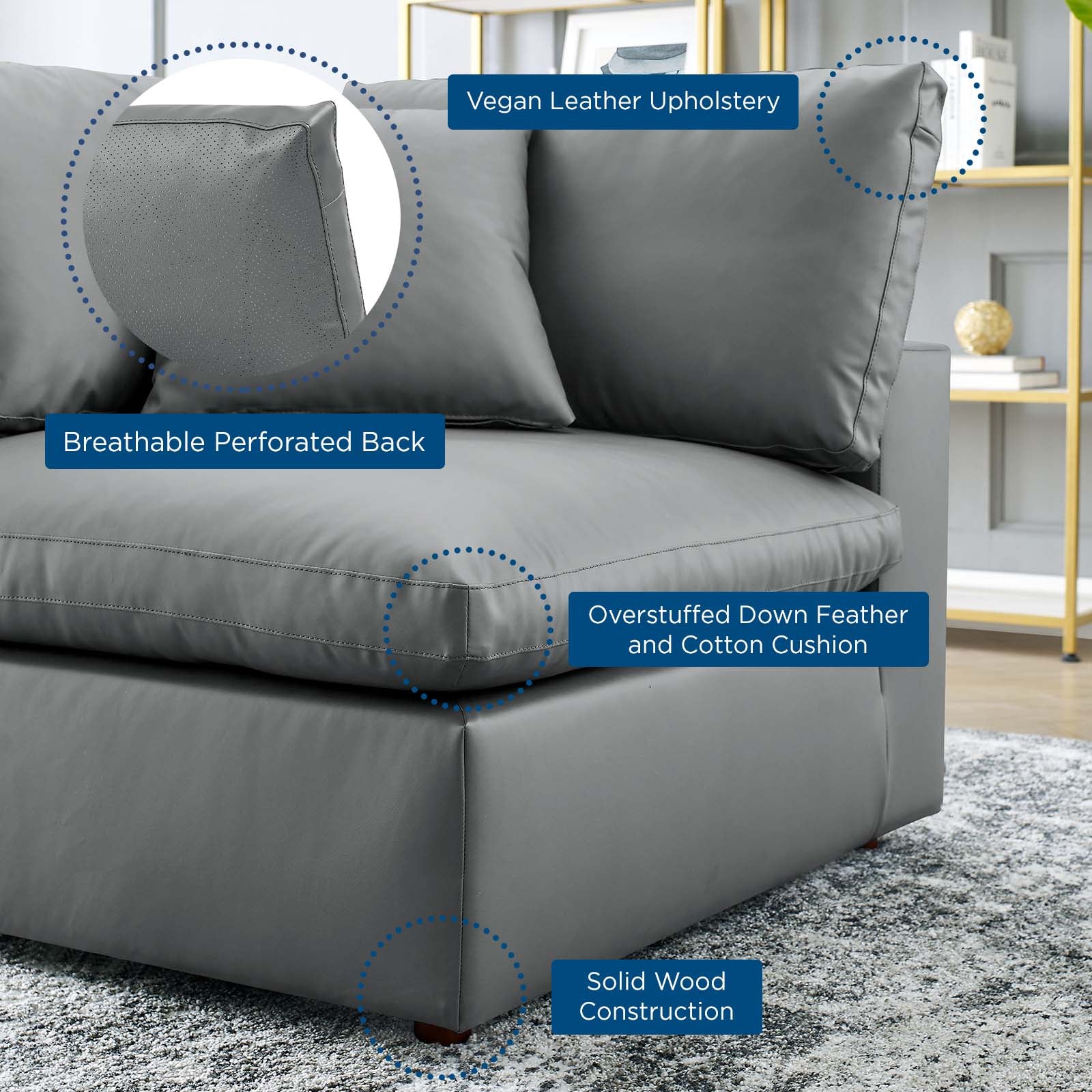 Modway Accent Chairs - Commix Down Filled Overstuffed Vegan Leather Corner Chair Gray