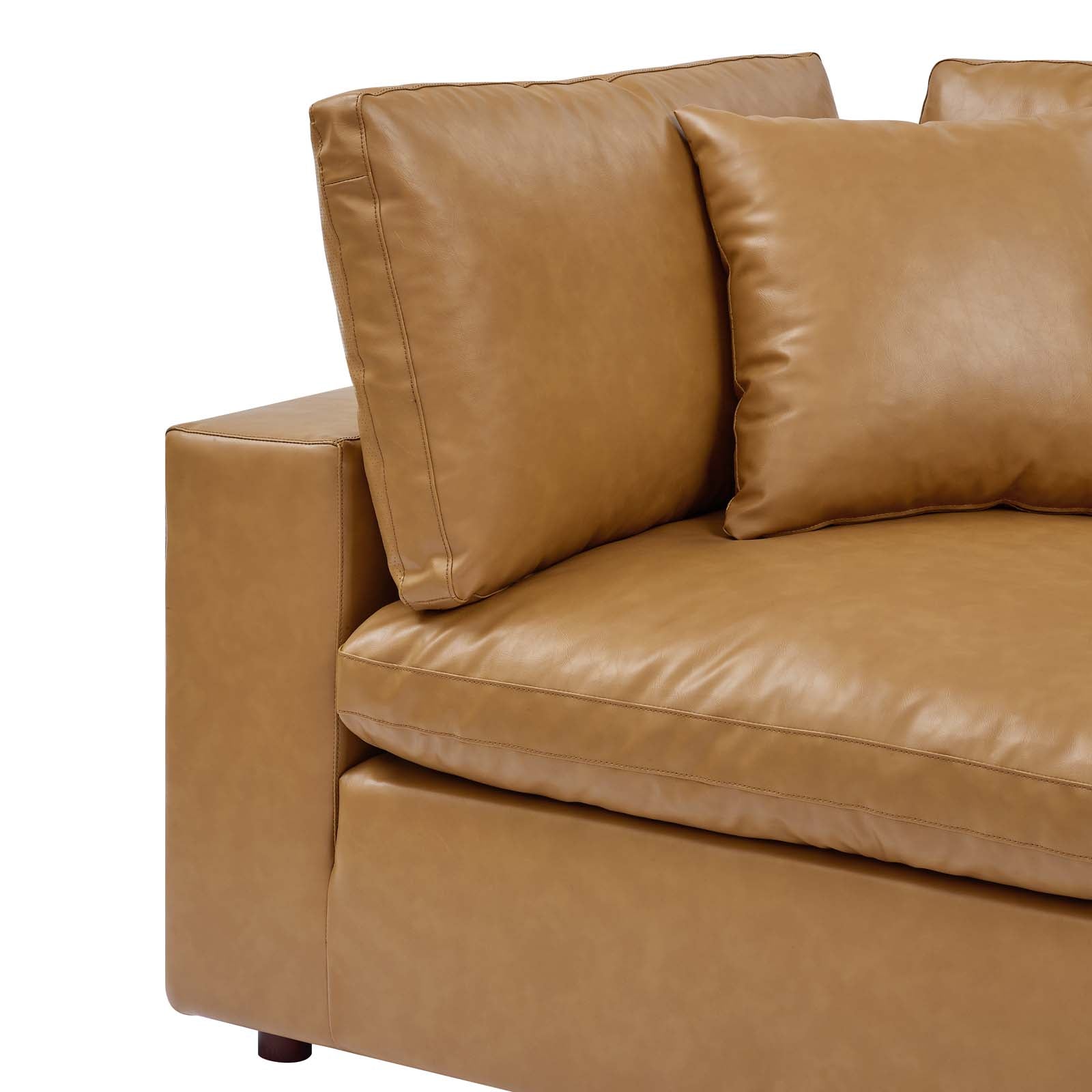 Modway Accent Chairs - Commix Down Filled Overstuffed Vegan Leather Corner Chair Tan