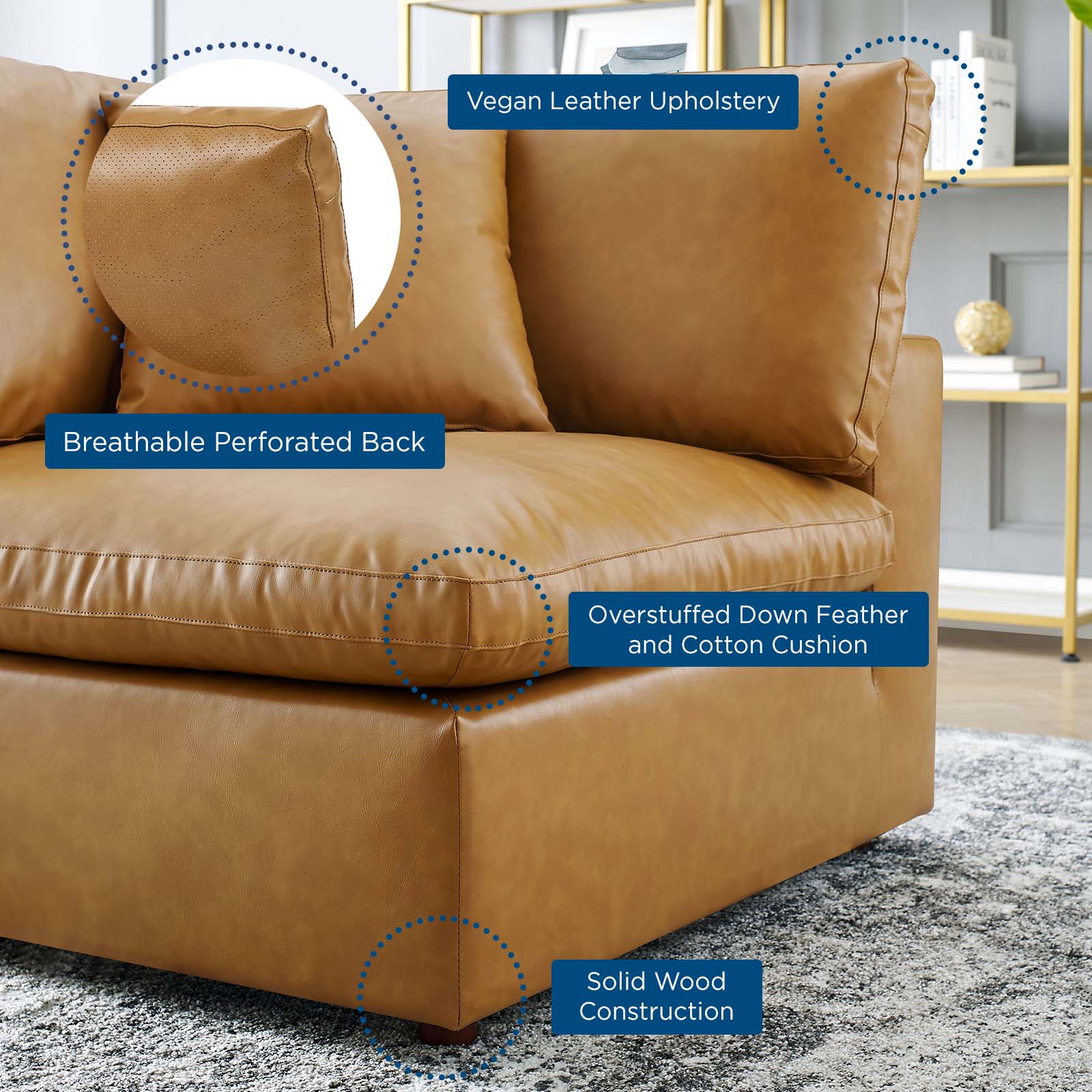 Modway Accent Chairs - Commix Down Filled Overstuffed Vegan Leather Corner Chair Tan